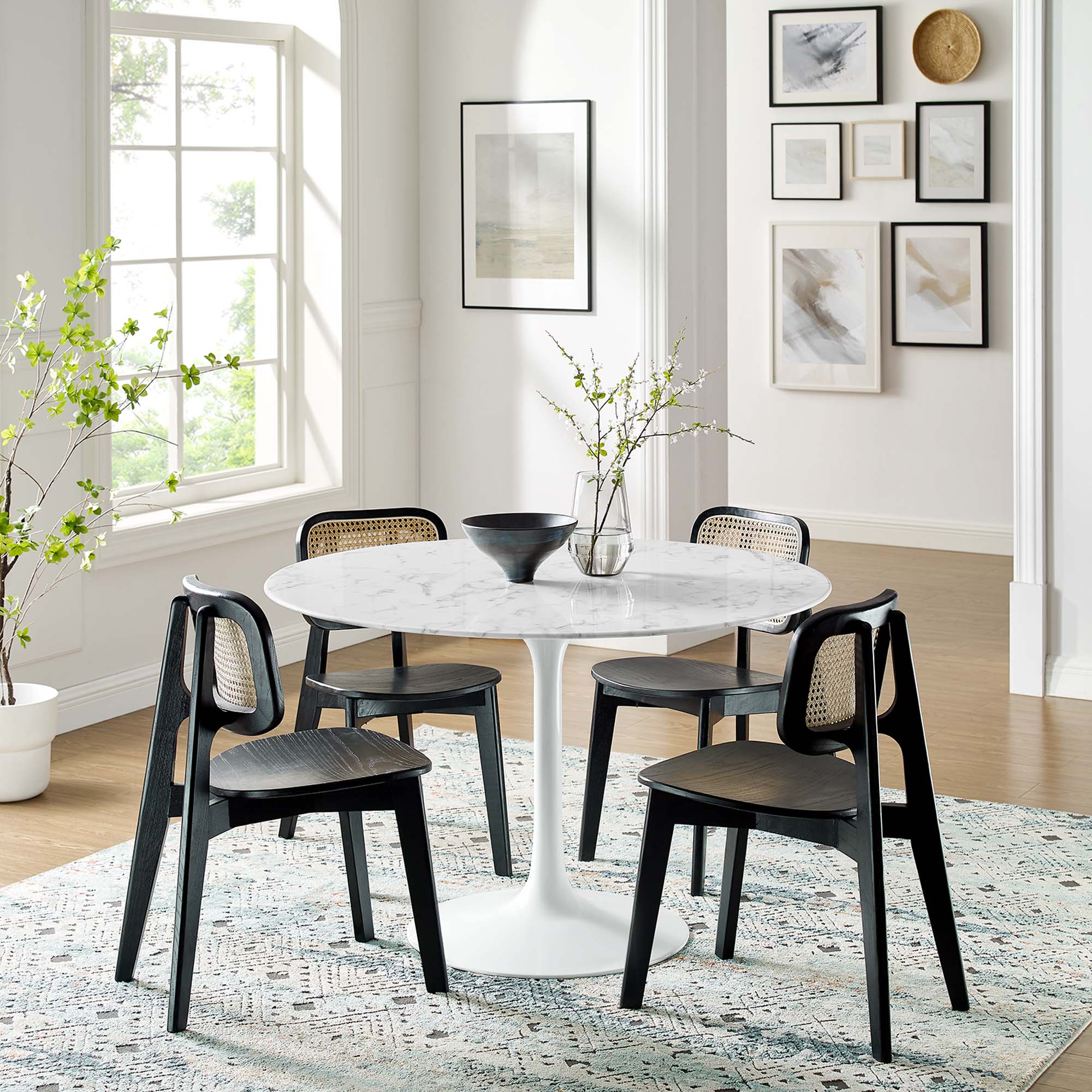 Lippa 48" Round Faux Marble Dining Table, White
