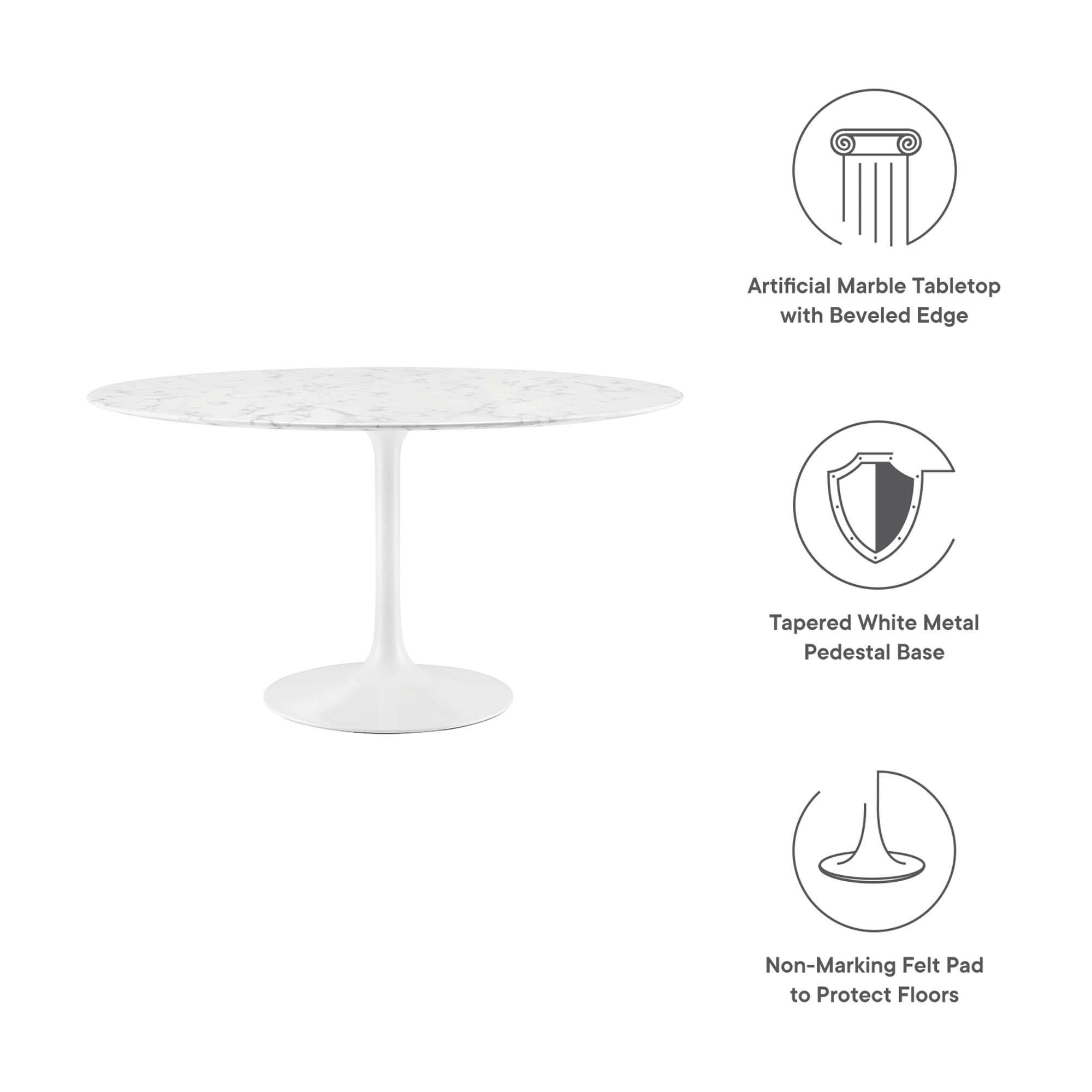 Lippa 54" Round Faux Marble Dining Table, White