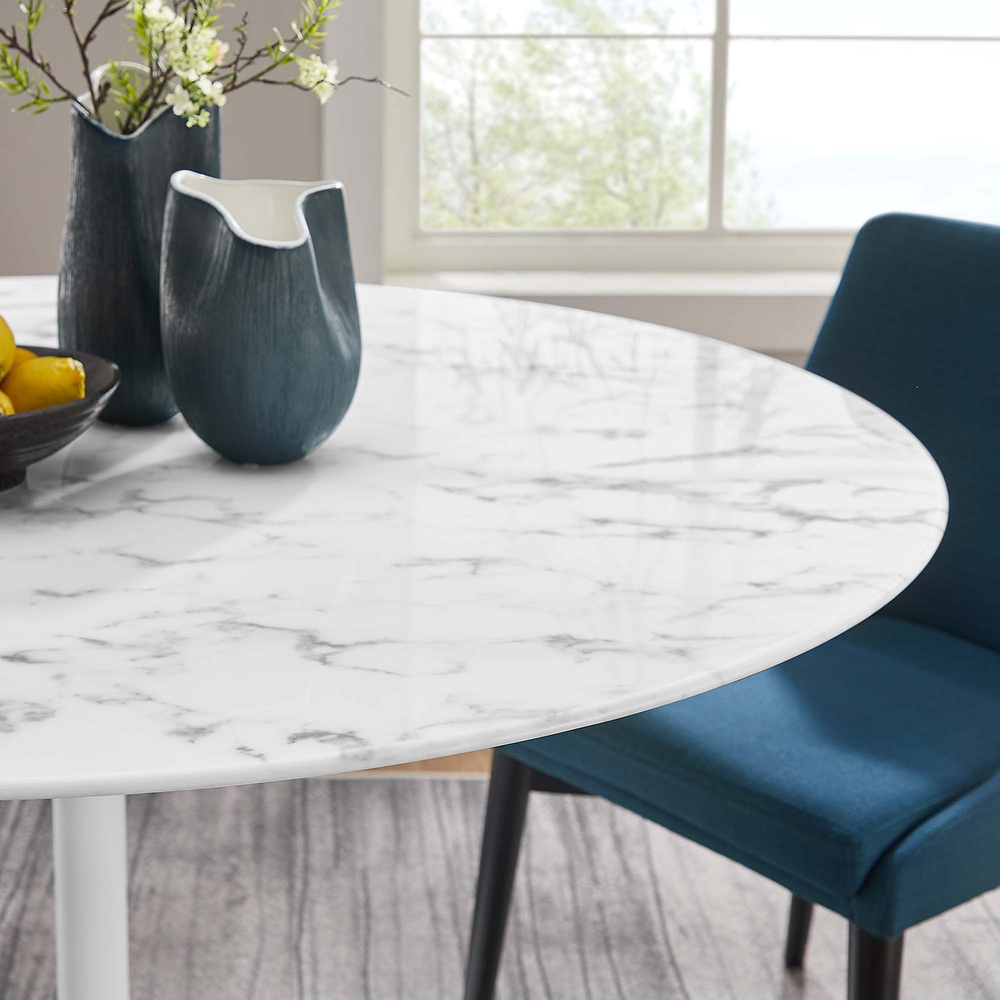 Lippa 54" Round Faux Marble Dining Table, White