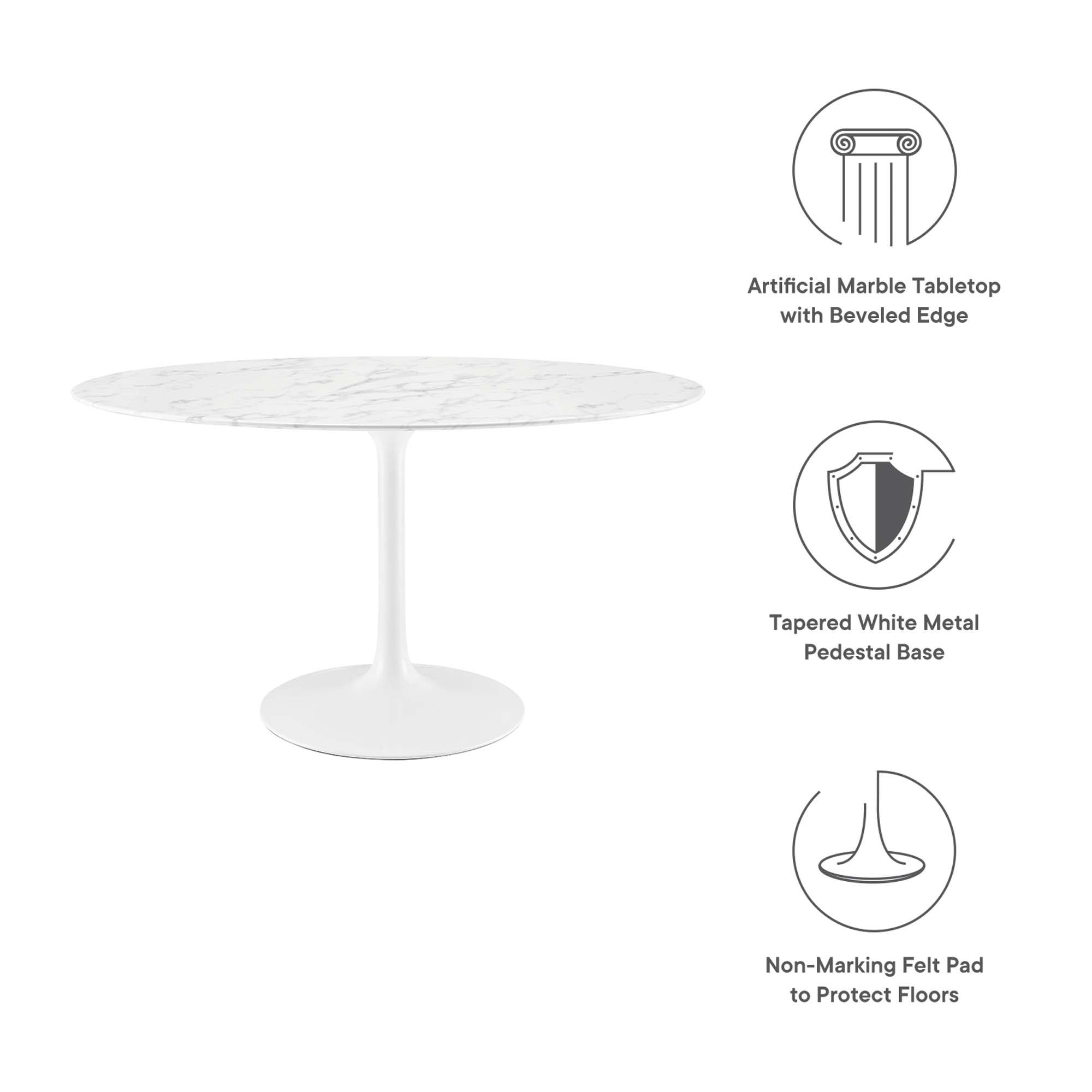 Lippa 54" Oval Faux Marble Dining Table, White