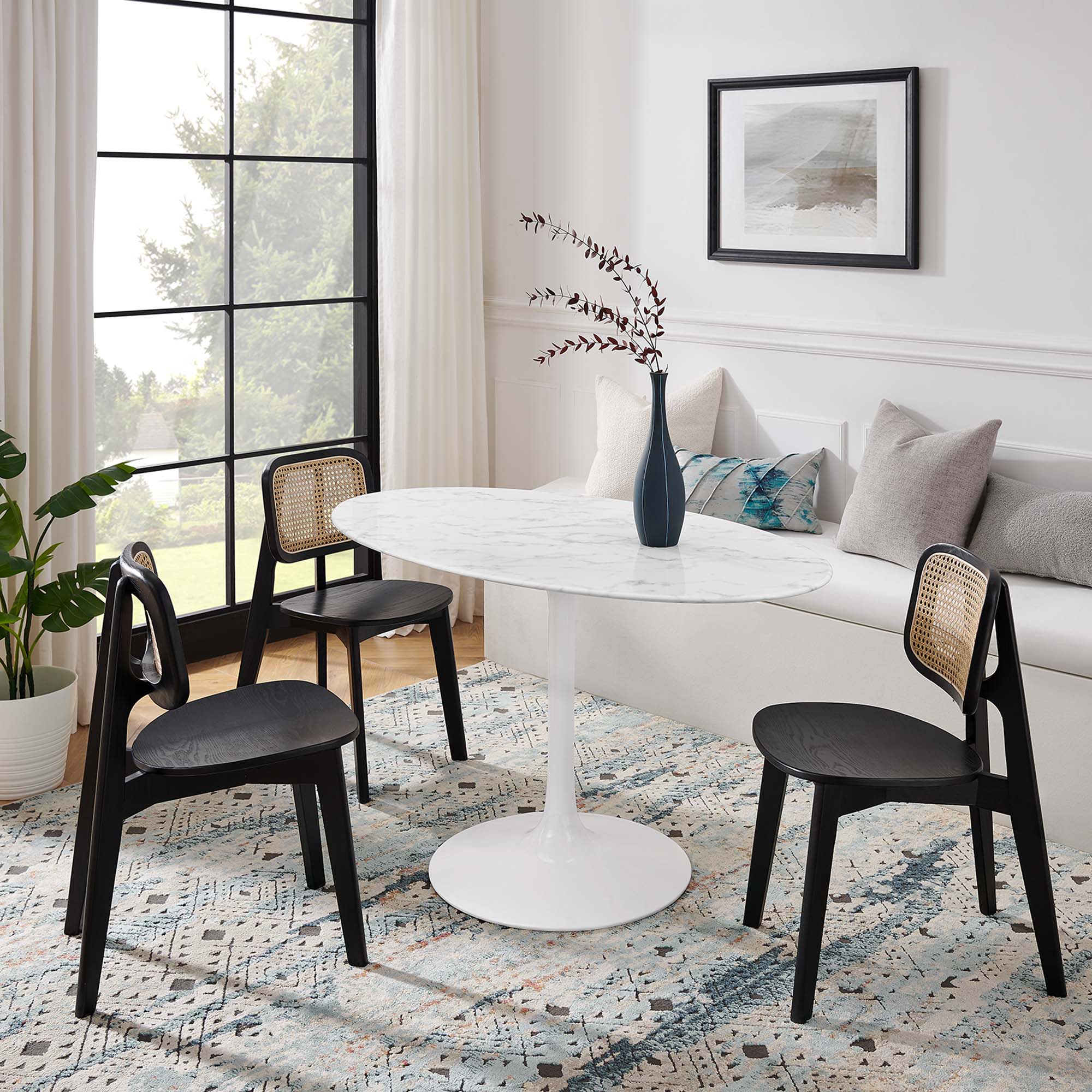 Lippa 54" Oval Faux Marble Dining Table, White