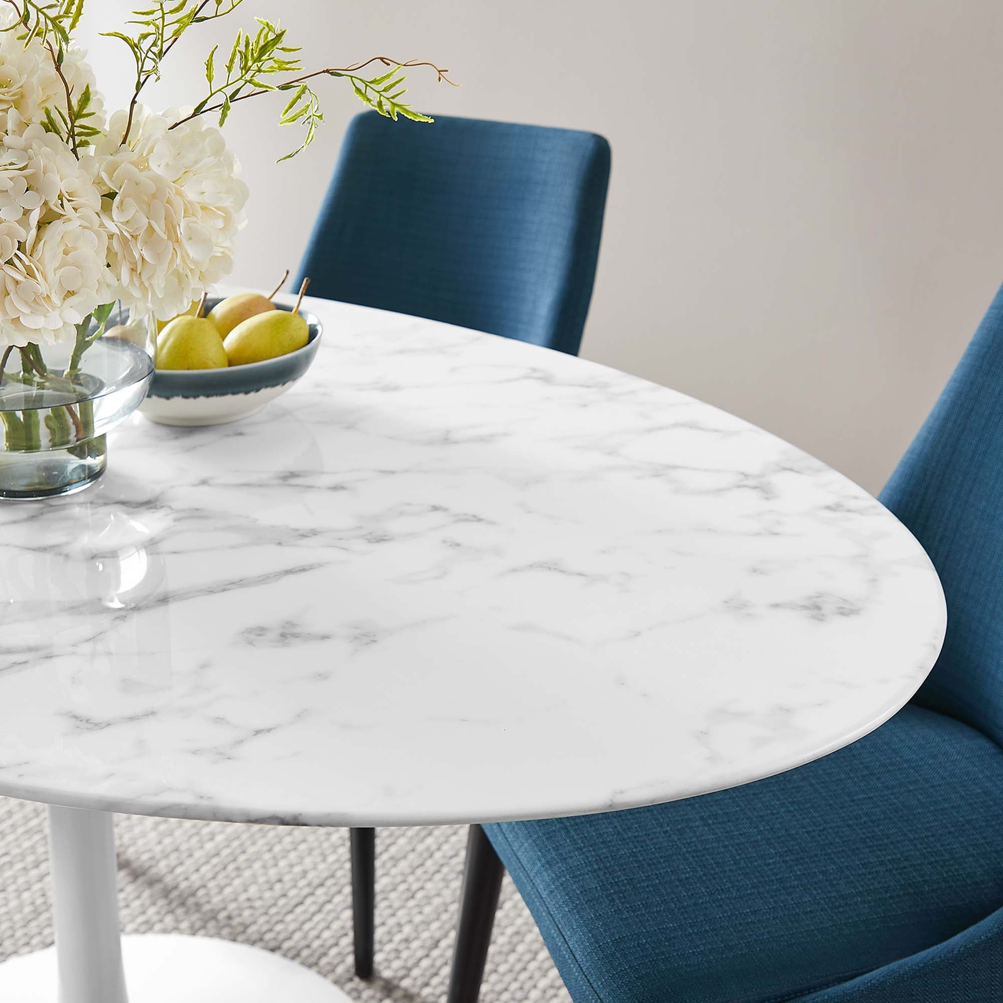 Lippa 60" Oval Faux Marble Dining Table, White