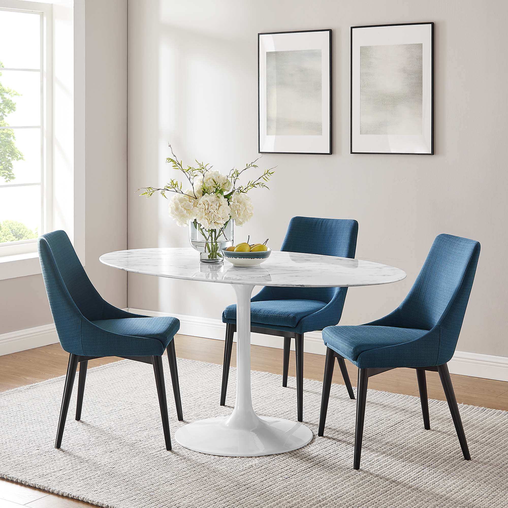 Lippa 60" Oval Faux Marble Dining Table, White