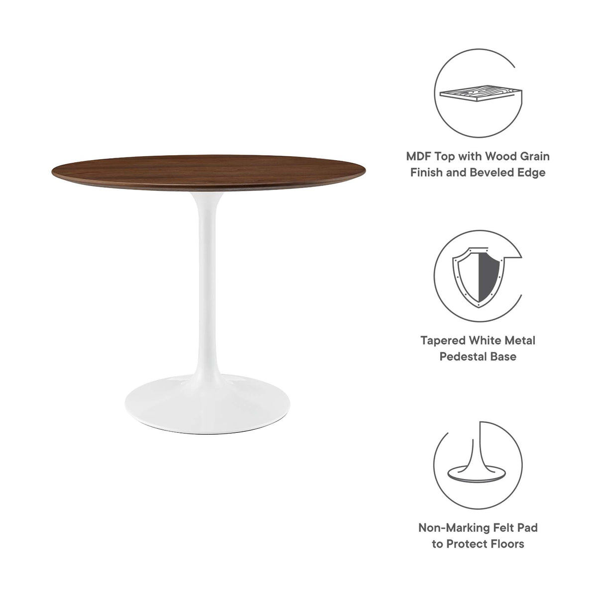 Lippa 36" Round Wood Dining Table, Walnut