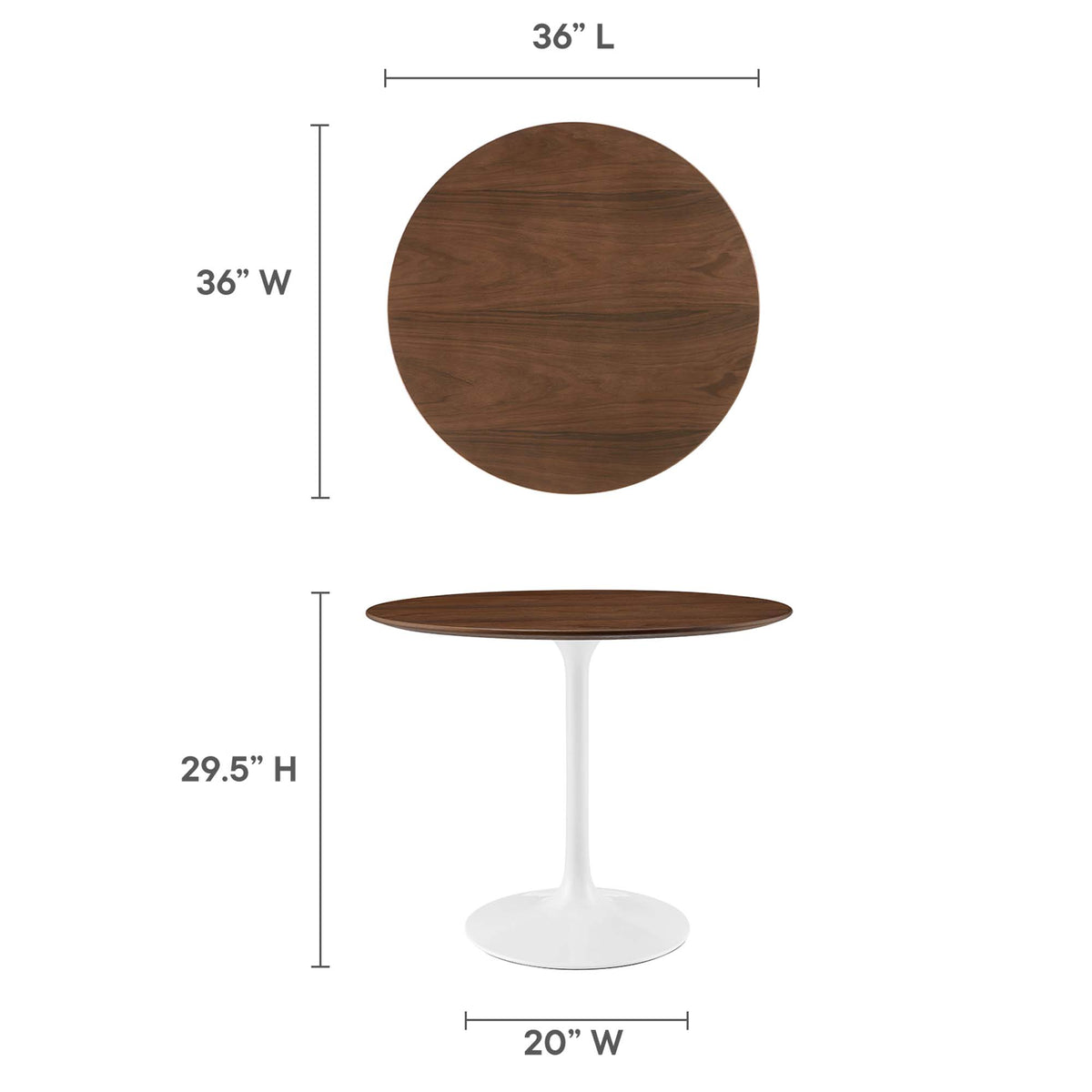 Lippa 36" Round Wood Dining Table, Walnut