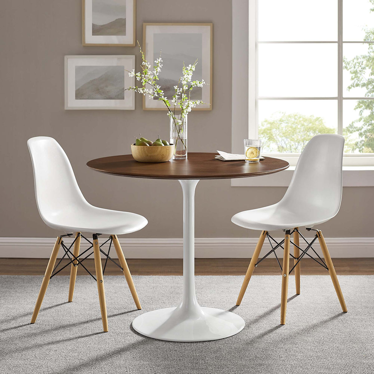Lippa 36" Round Wood Dining Table, Walnut