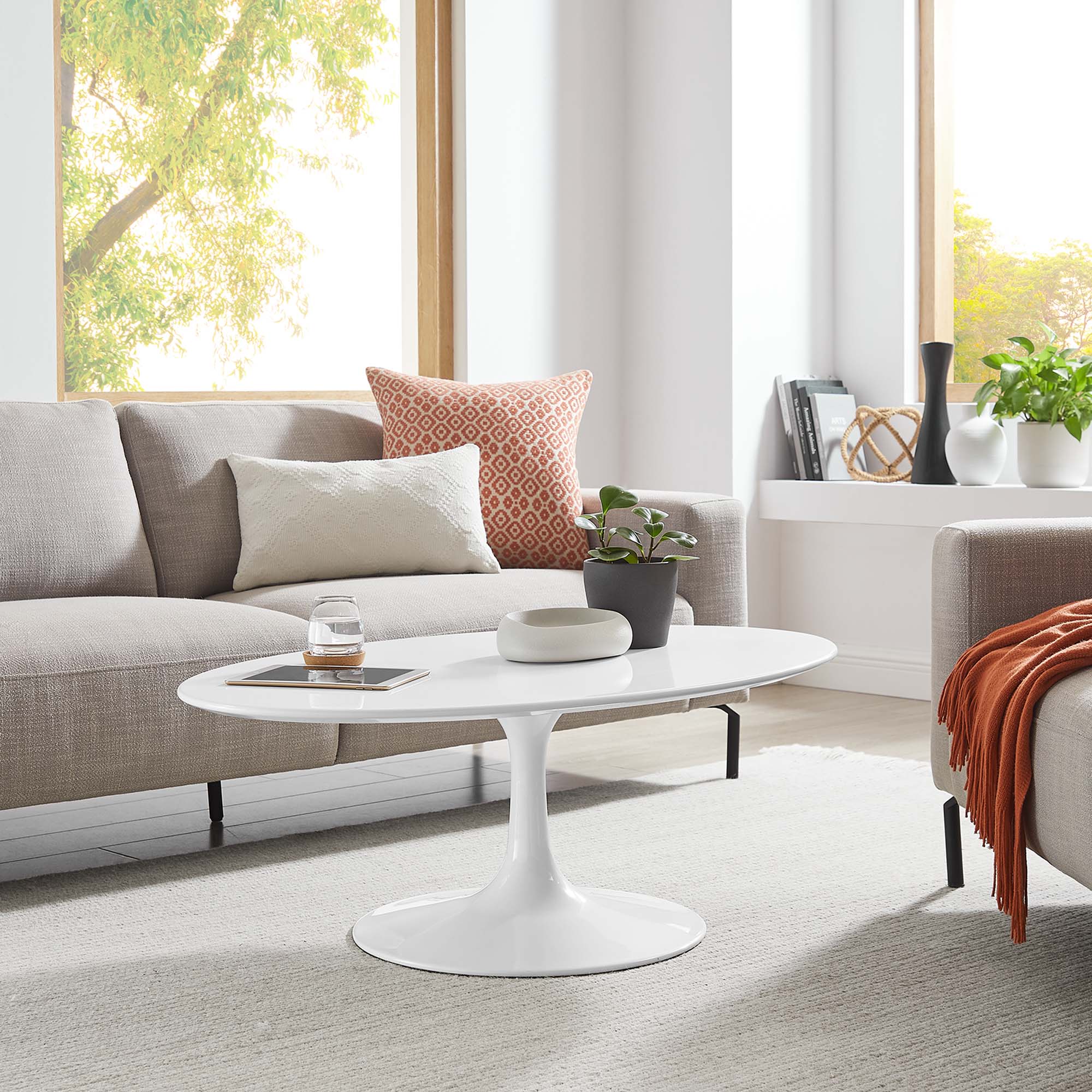 Lippa 42" Oval Wood Coffee Table, White