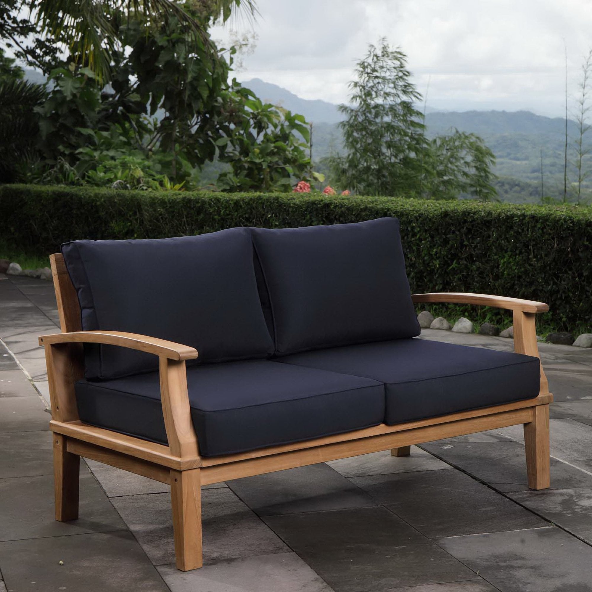 Marina Outdoor Patio Teak Loveseat, Natural Navy