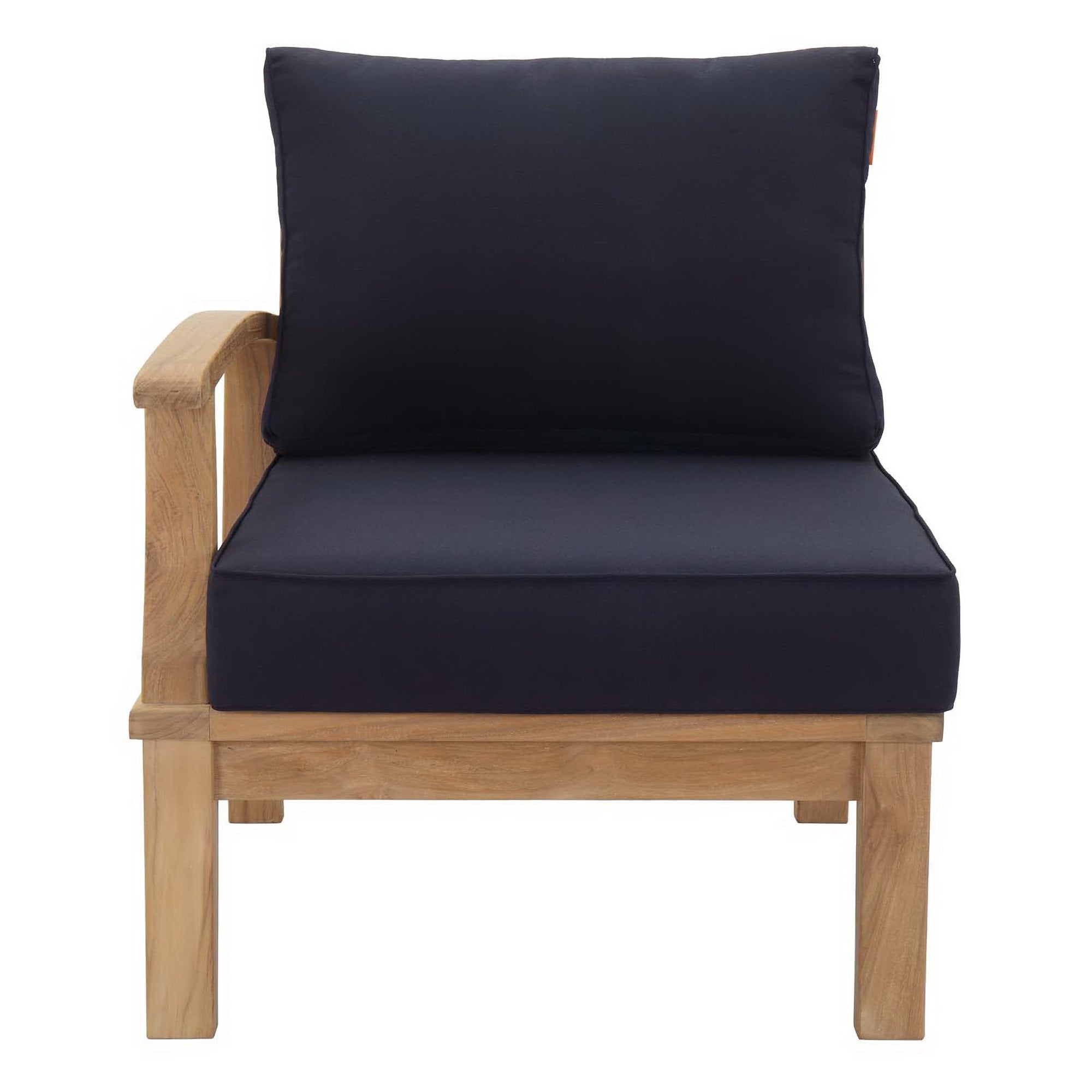 Marina Outdoor Patio Teak Left-Facing Sofa, Natural Navy