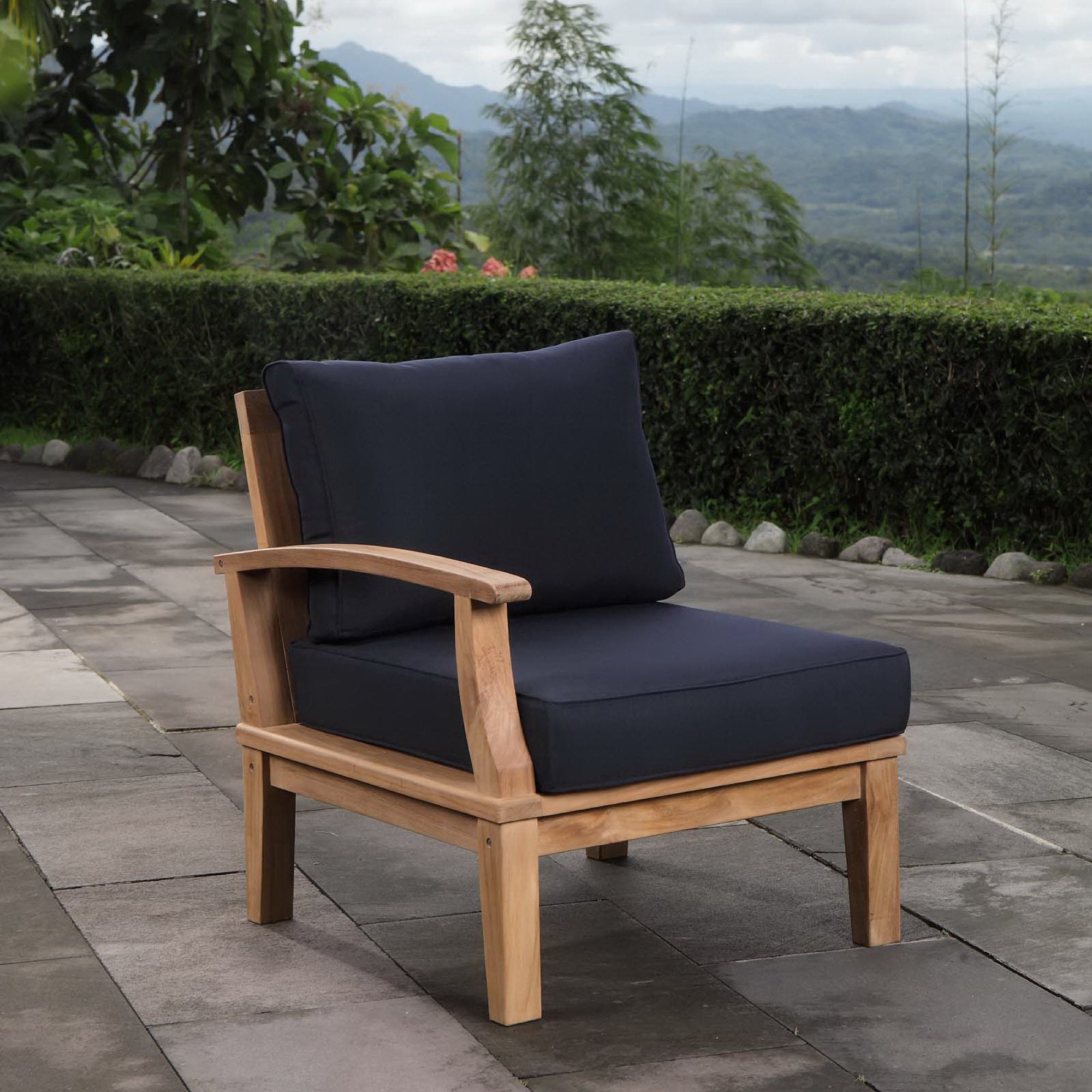 Marina Outdoor Patio Teak Left-Facing Sofa, Natural Navy