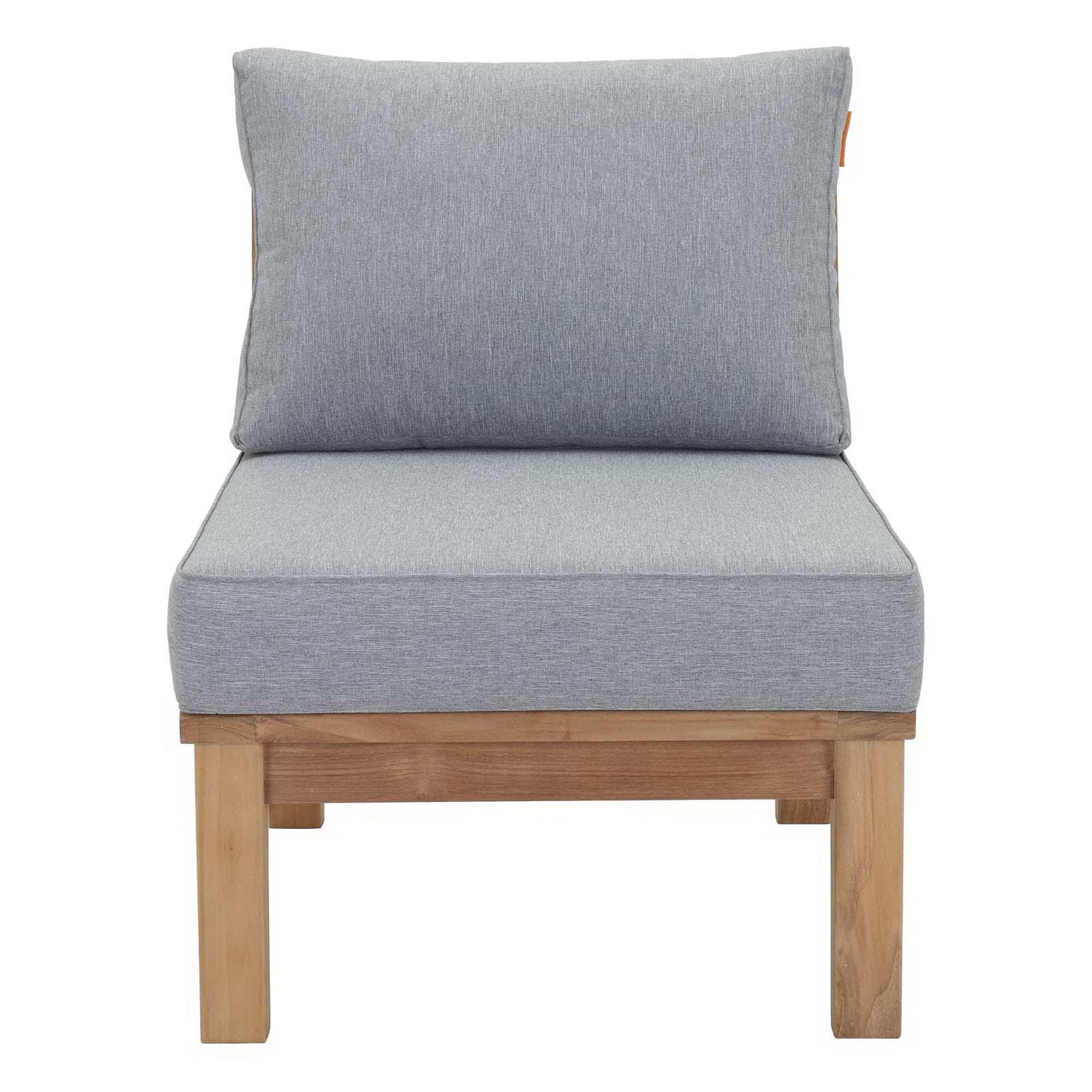Marina Armless Outdoor Patio Teak Sofa, Natural Gray