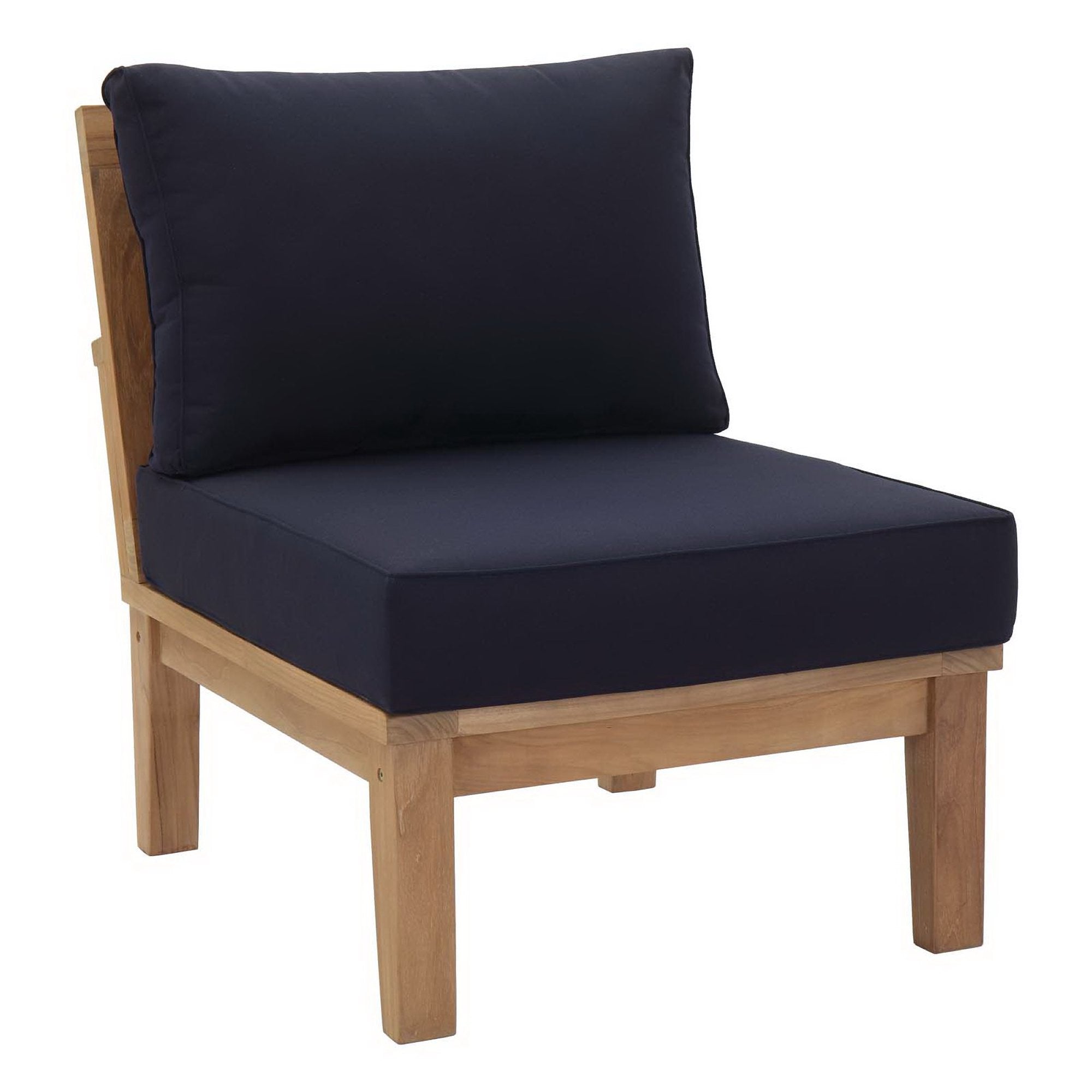 Marina Armless Outdoor Patio Teak Sofa, Natural Navy