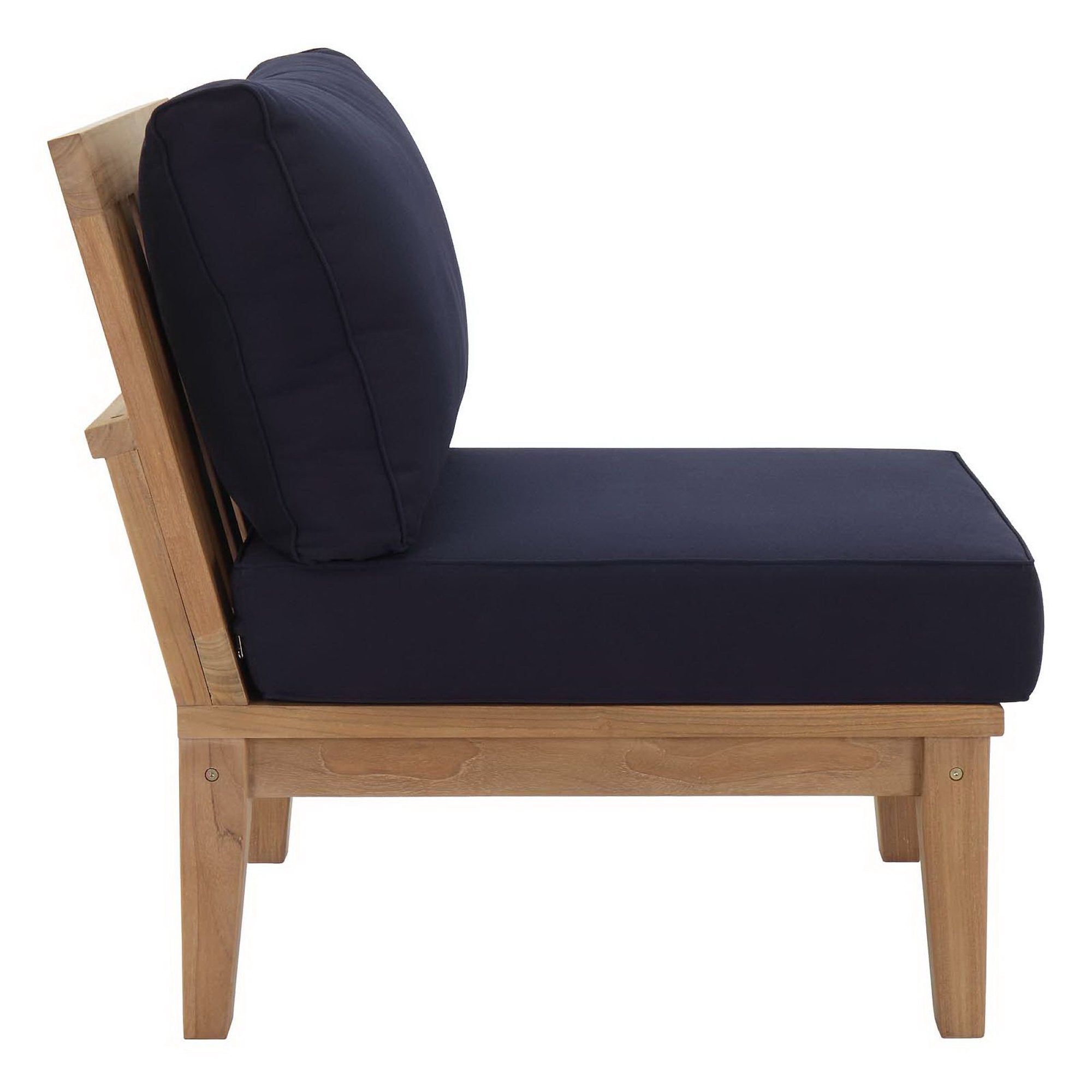 Marina Armless Outdoor Patio Teak Sofa, Natural Navy