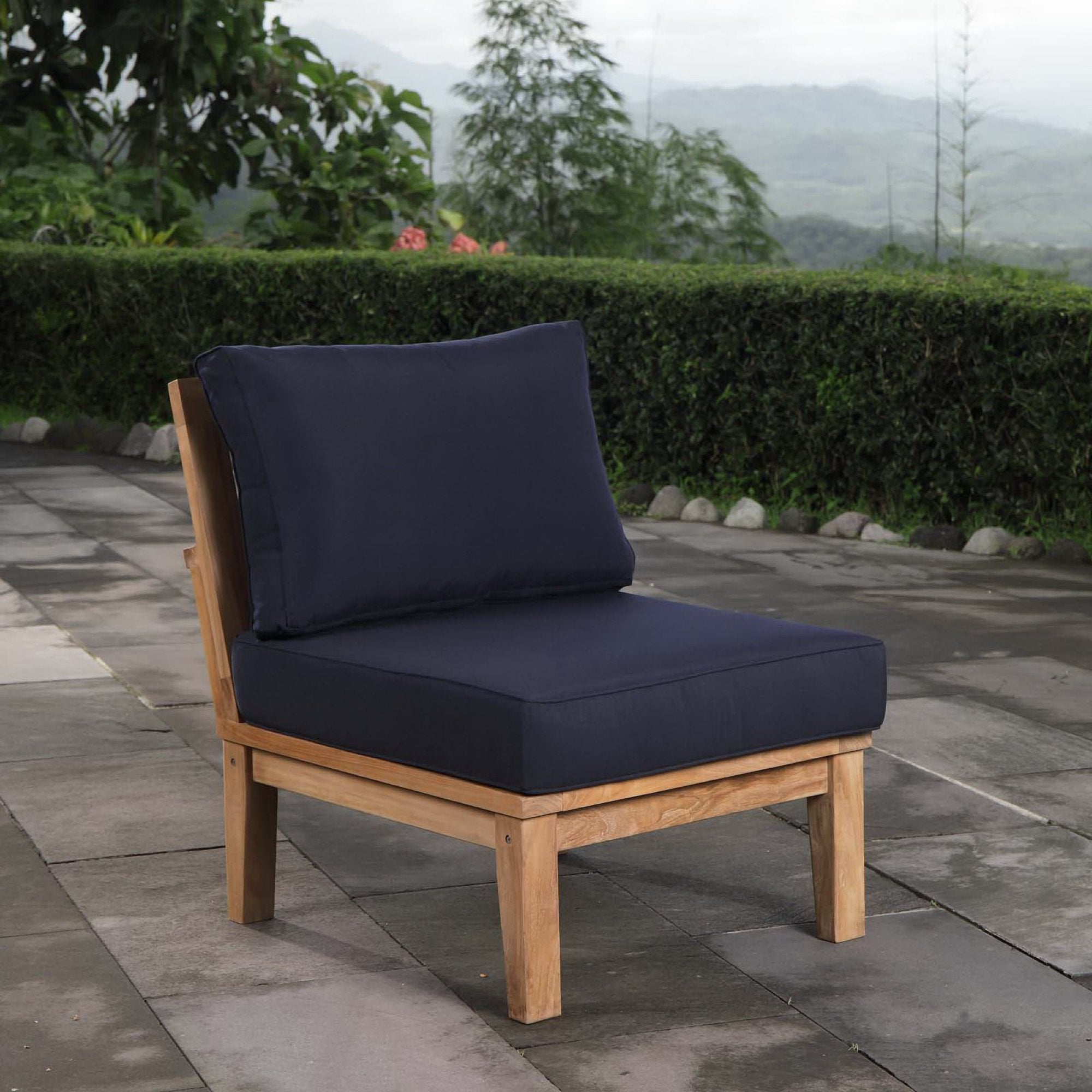 Marina Armless Outdoor Patio Teak Sofa, Natural Navy