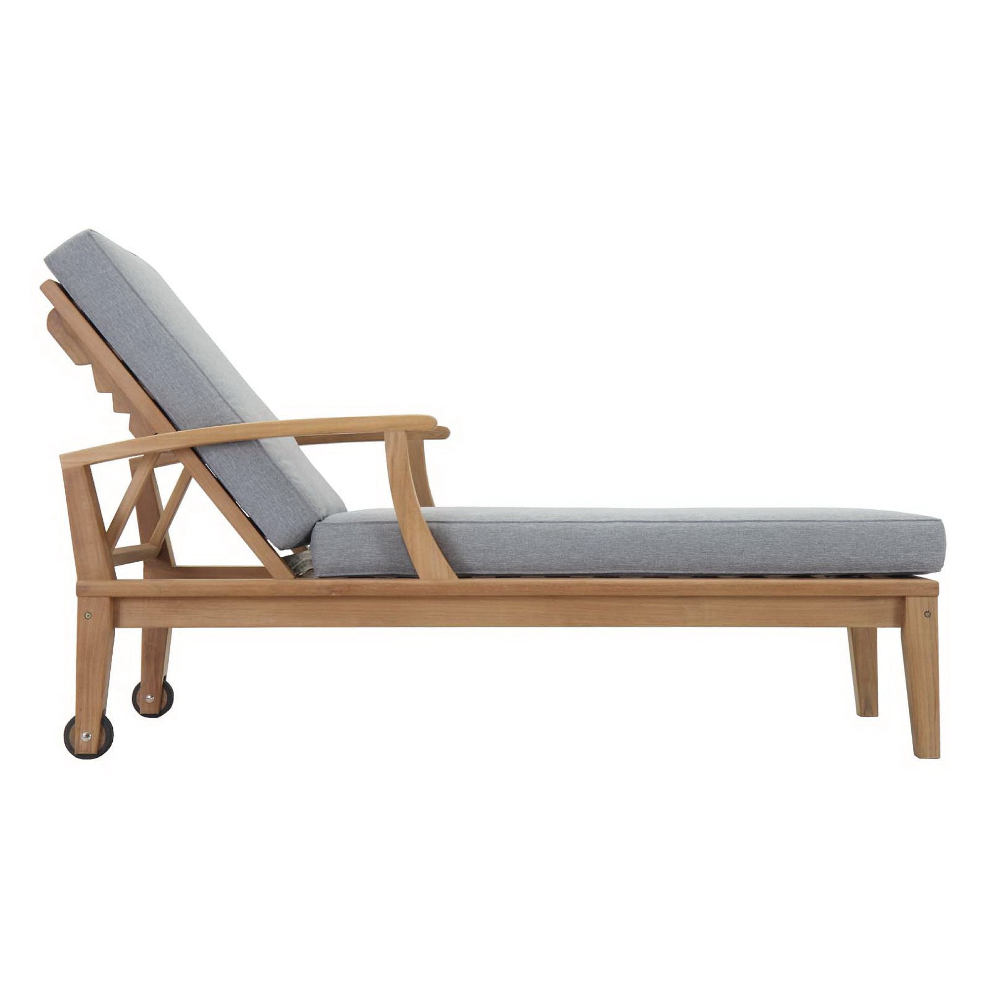 Marina Outdoor Patio Teak Single Chaise, Natural Gray