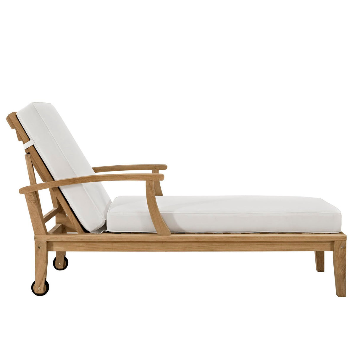 Marina Outdoor Patio Teak Single Chaise, Natural White
