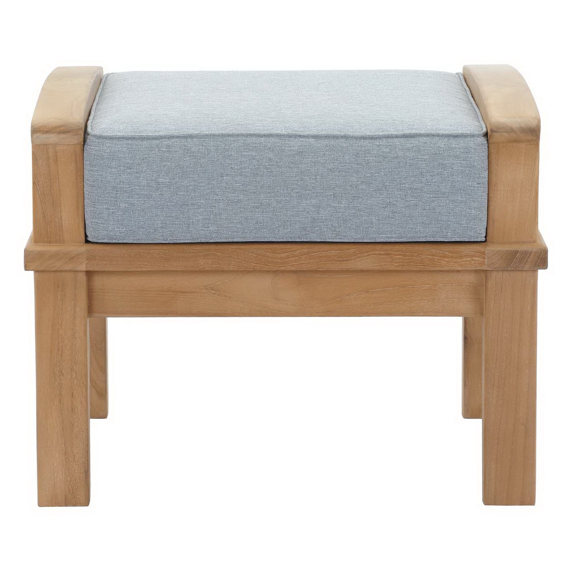 Marina Outdoor Patio Teak Ottoman, Natural Gray