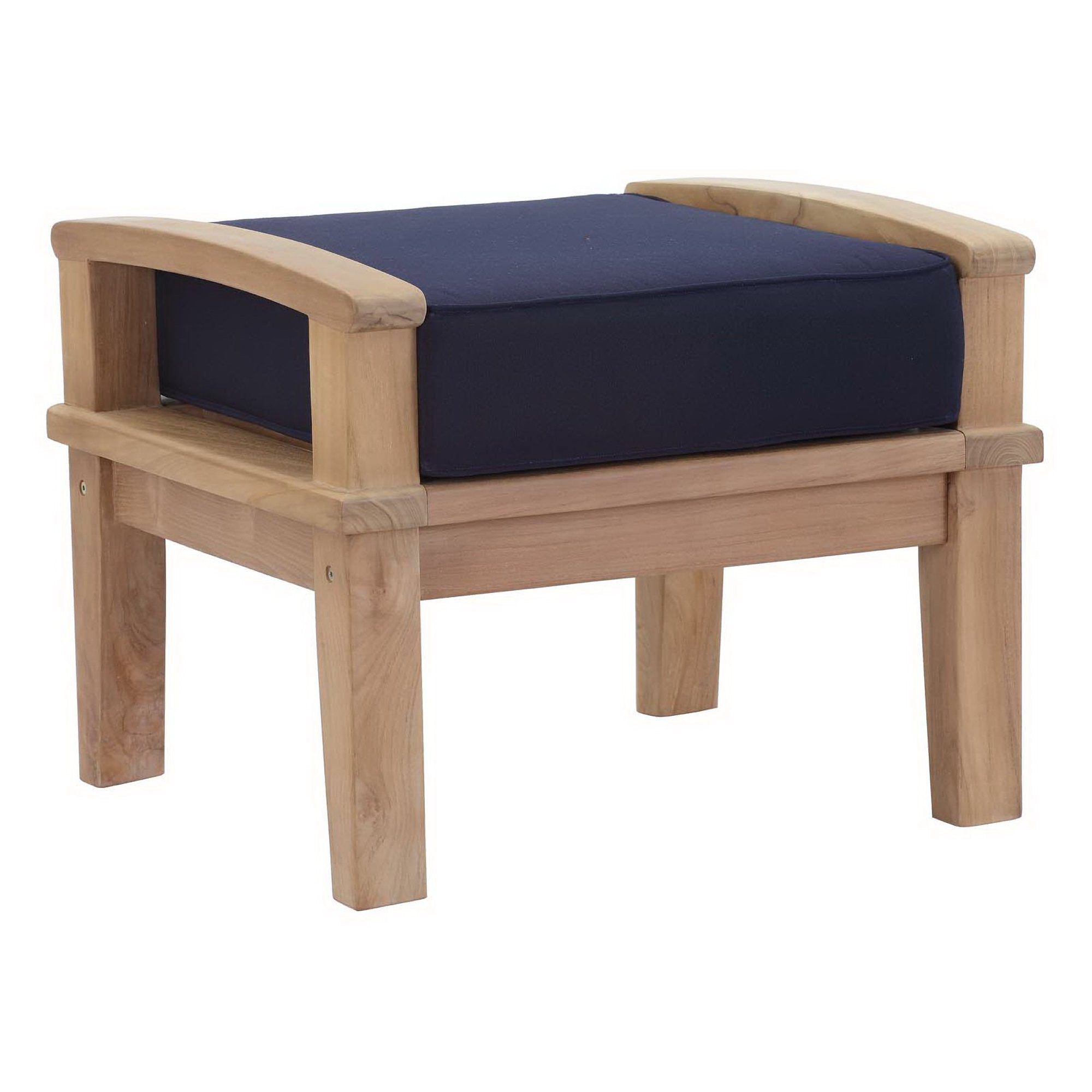 Marina Outdoor Patio Teak Ottoman, Natural Navy