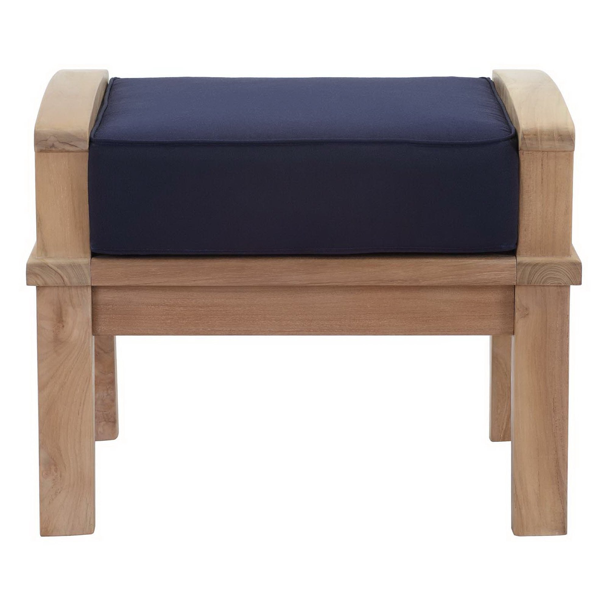 Marina Outdoor Patio Teak Ottoman, Natural Navy
