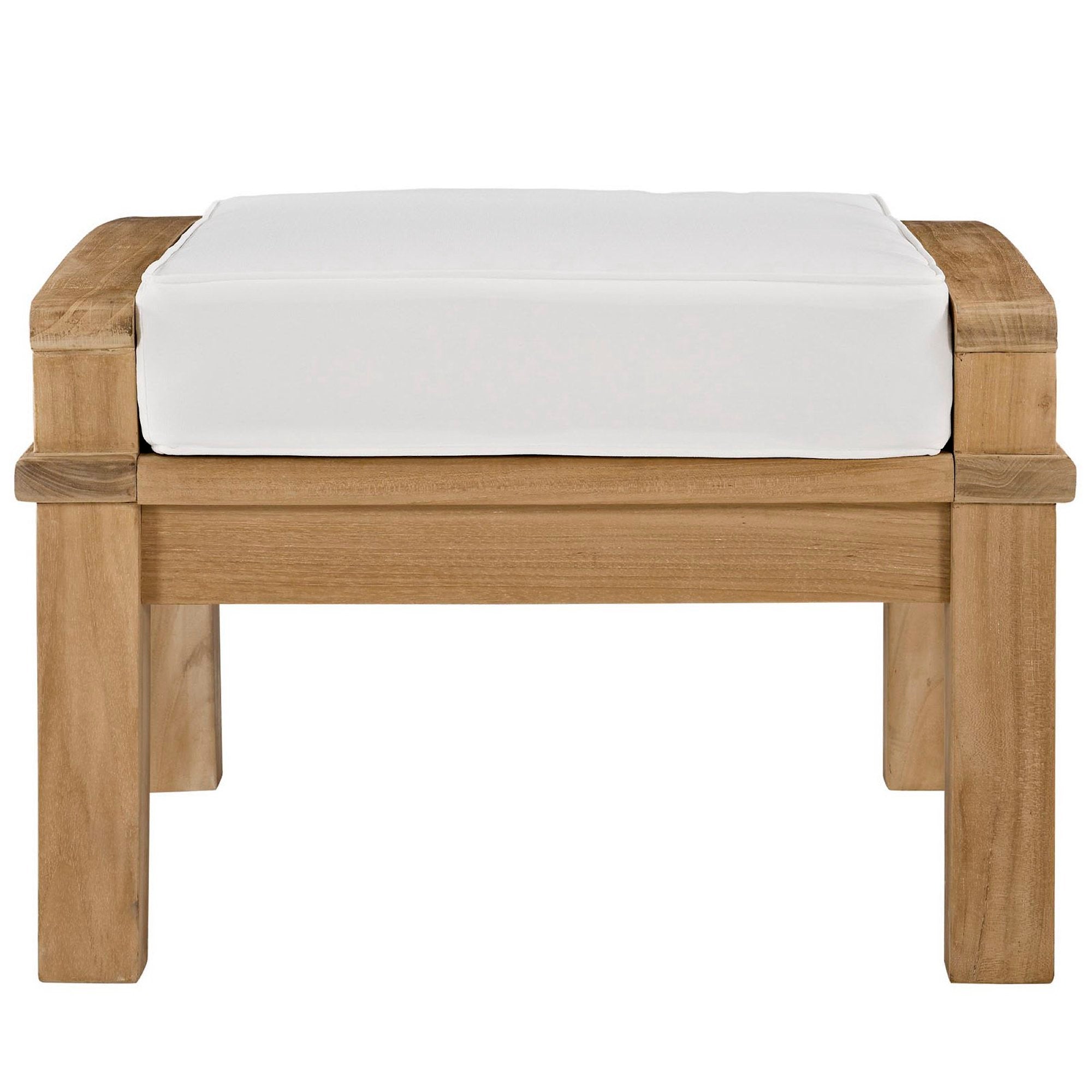 Marina Outdoor Patio Teak Ottoman, Natural White