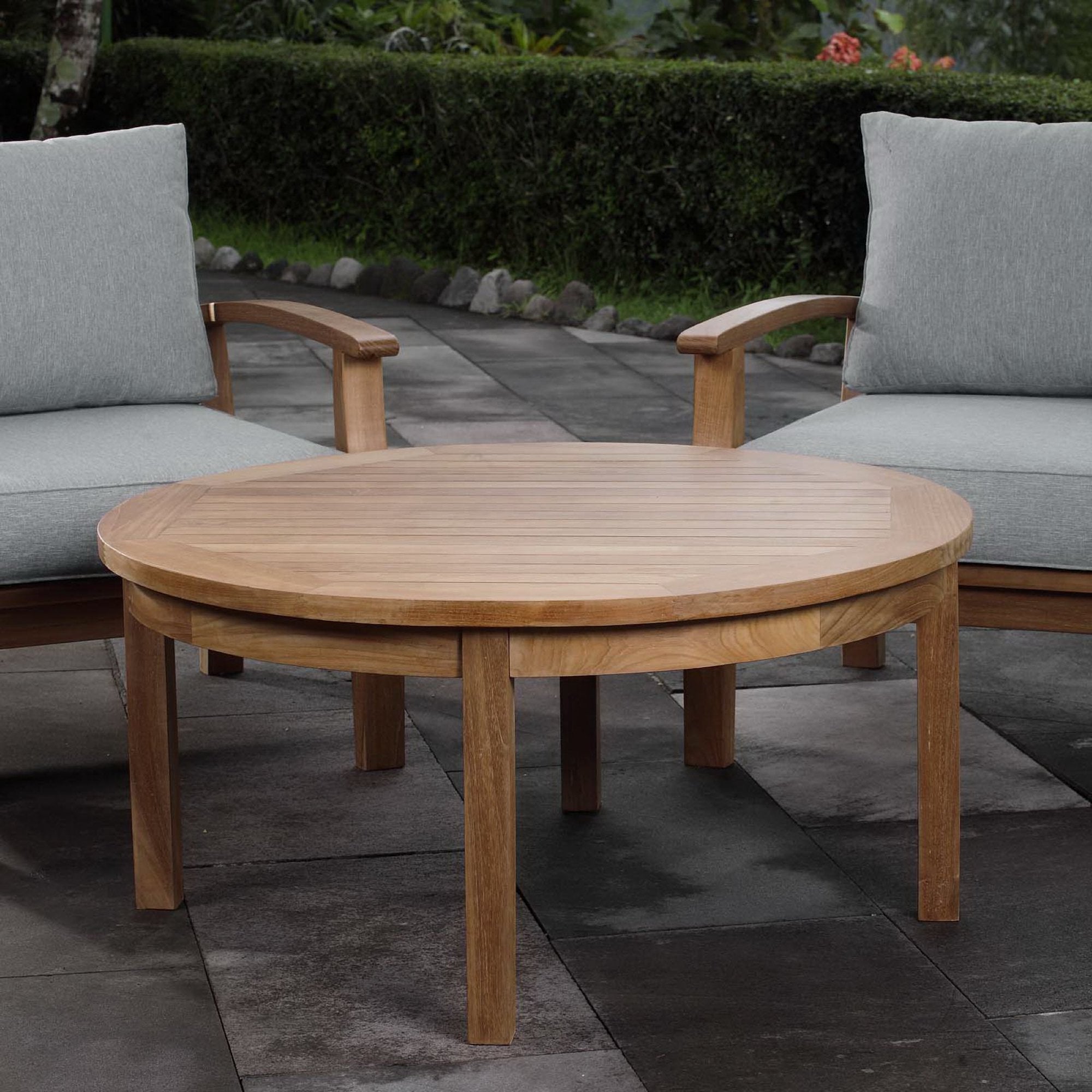 Marina Outdoor Patio Teak Round Coffee Table, Natural