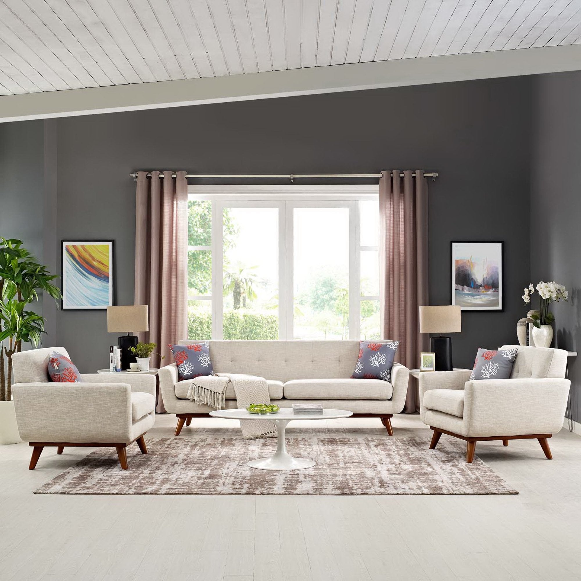 Engage Armchairs and Sofa Set of 3, Beige