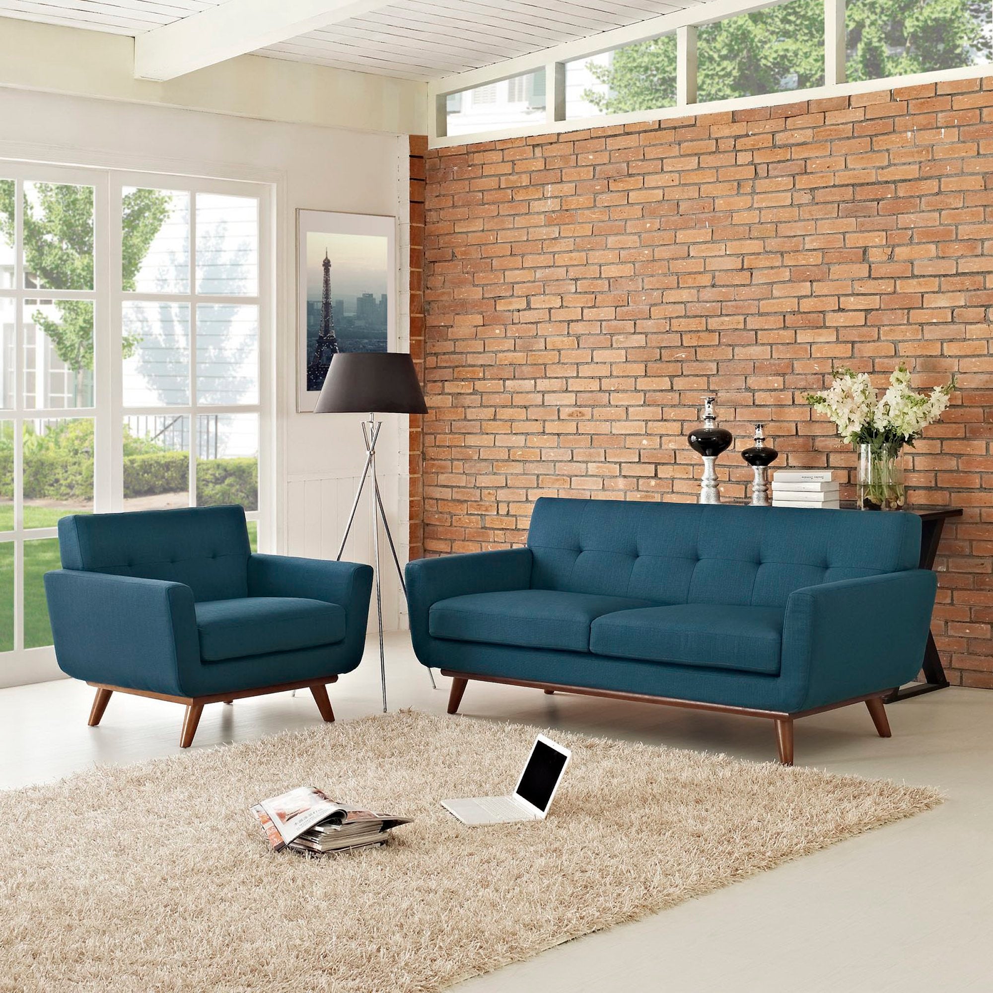 Engage Armchair and Loveseat Set of 2, Azure