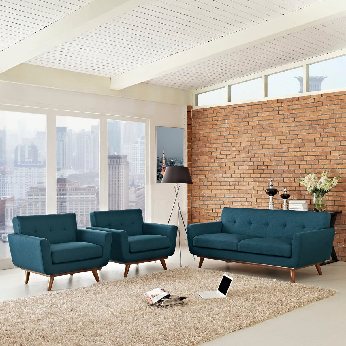 Engage Armchairs and Loveseat Set of 3, Azure