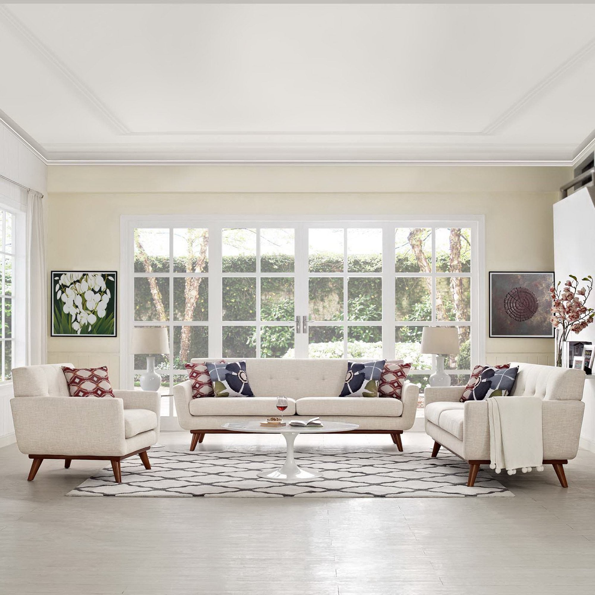 Engage Sofa Loveseat and Armchair Set of 3, Beige