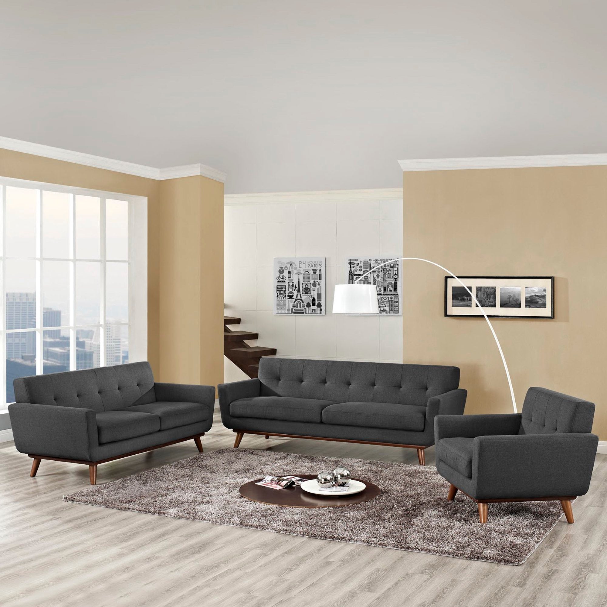 Engage Sofa Loveseat and Armchair Set of 3, Gray