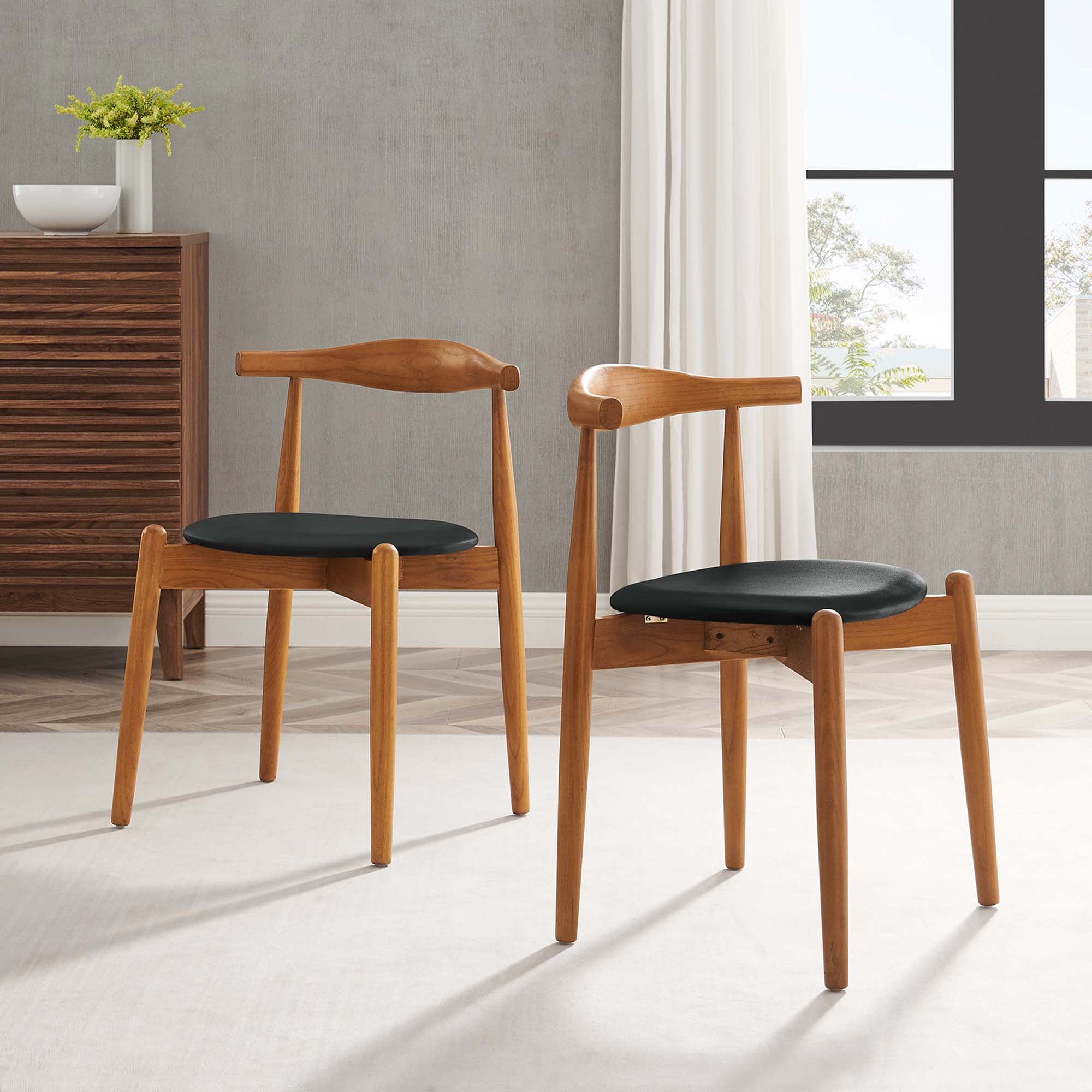 Stalwart Dining Side Chairs Set of 2, Dark Walnut Black