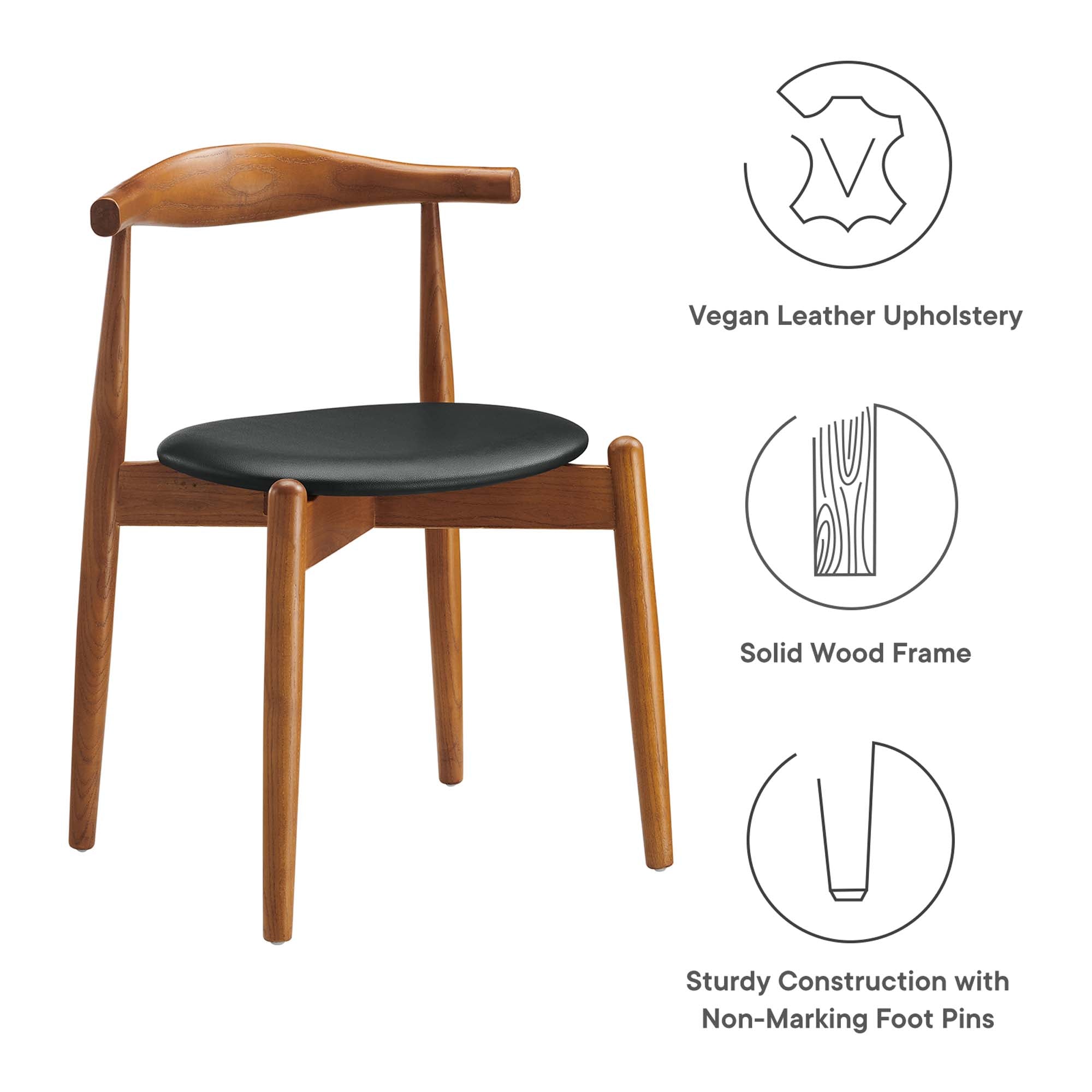 Stalwart Dining Side Chairs Set of 2, Dark Walnut Black