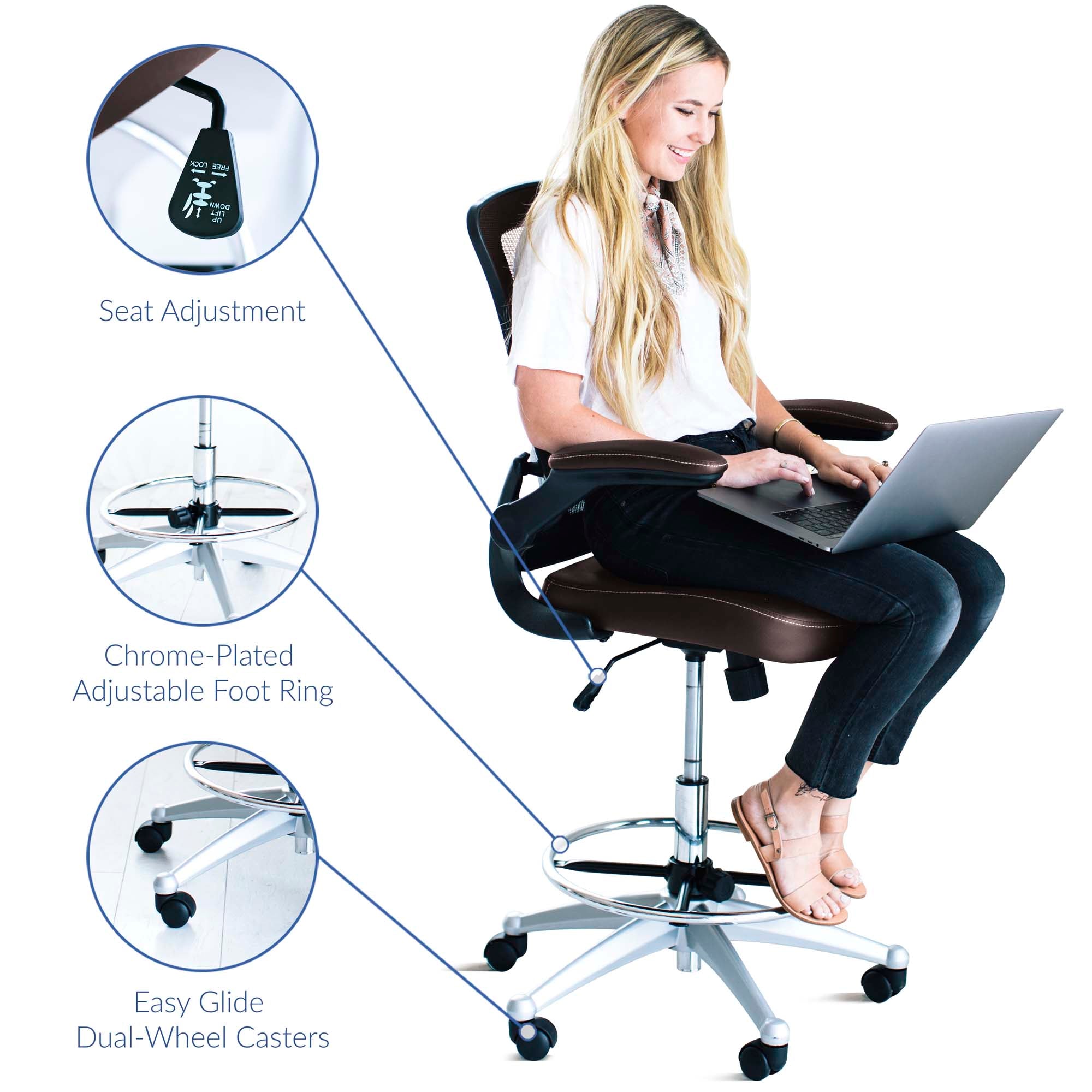 Attainment Vinyl Drafting Chair, Brown