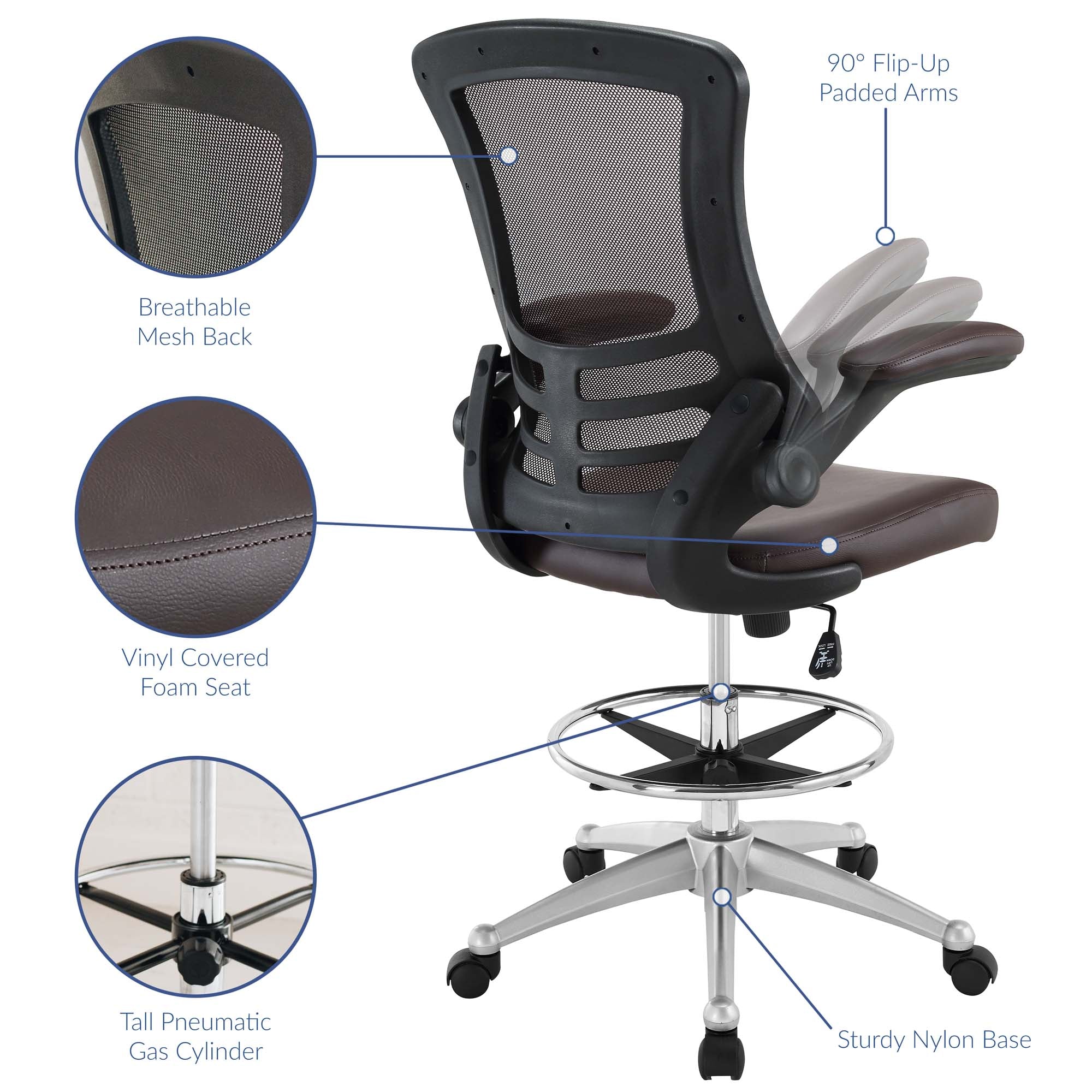 Attainment Vinyl Drafting Chair, Brown