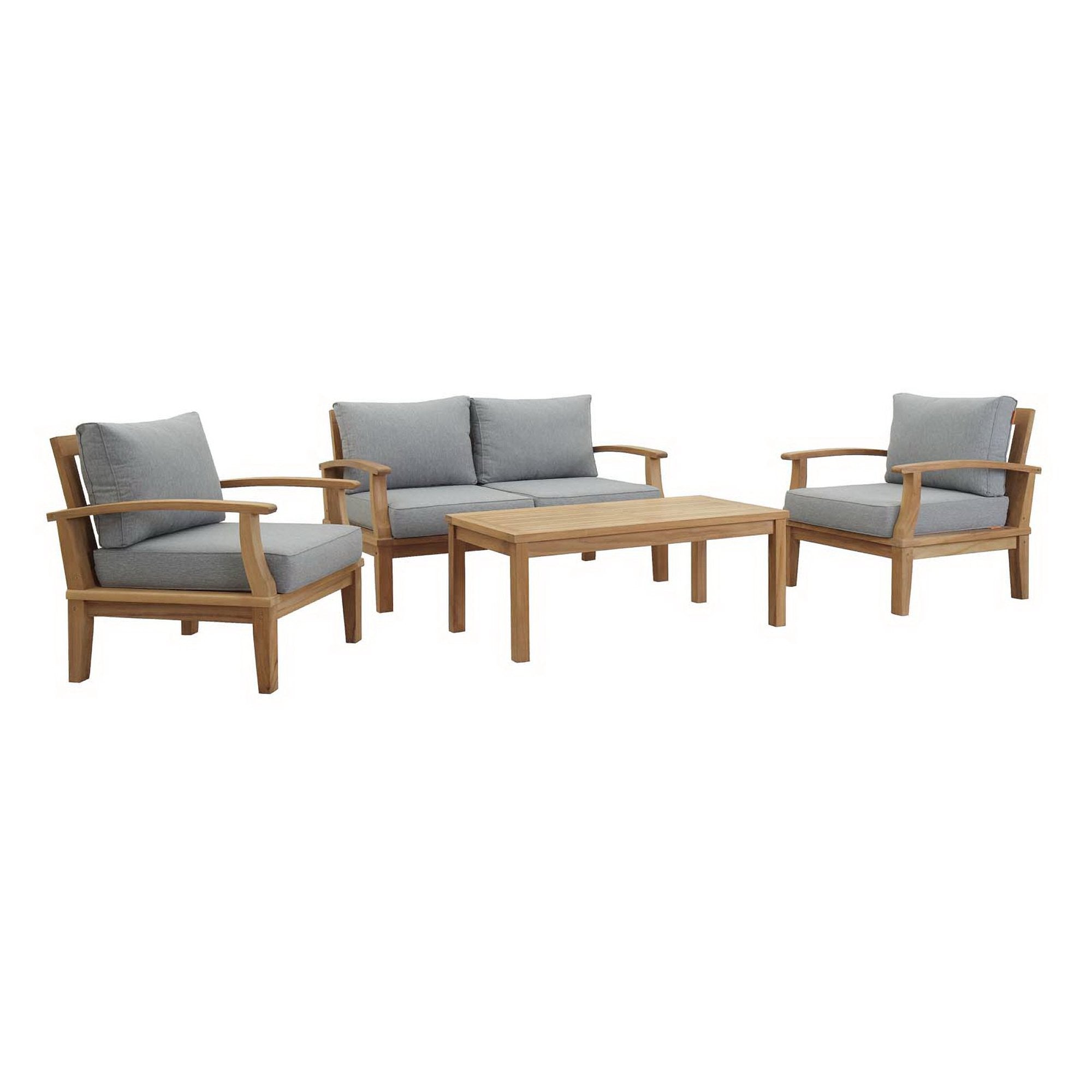 Marina 4 Piece Outdoor Patio Teak Set, Natural Gray