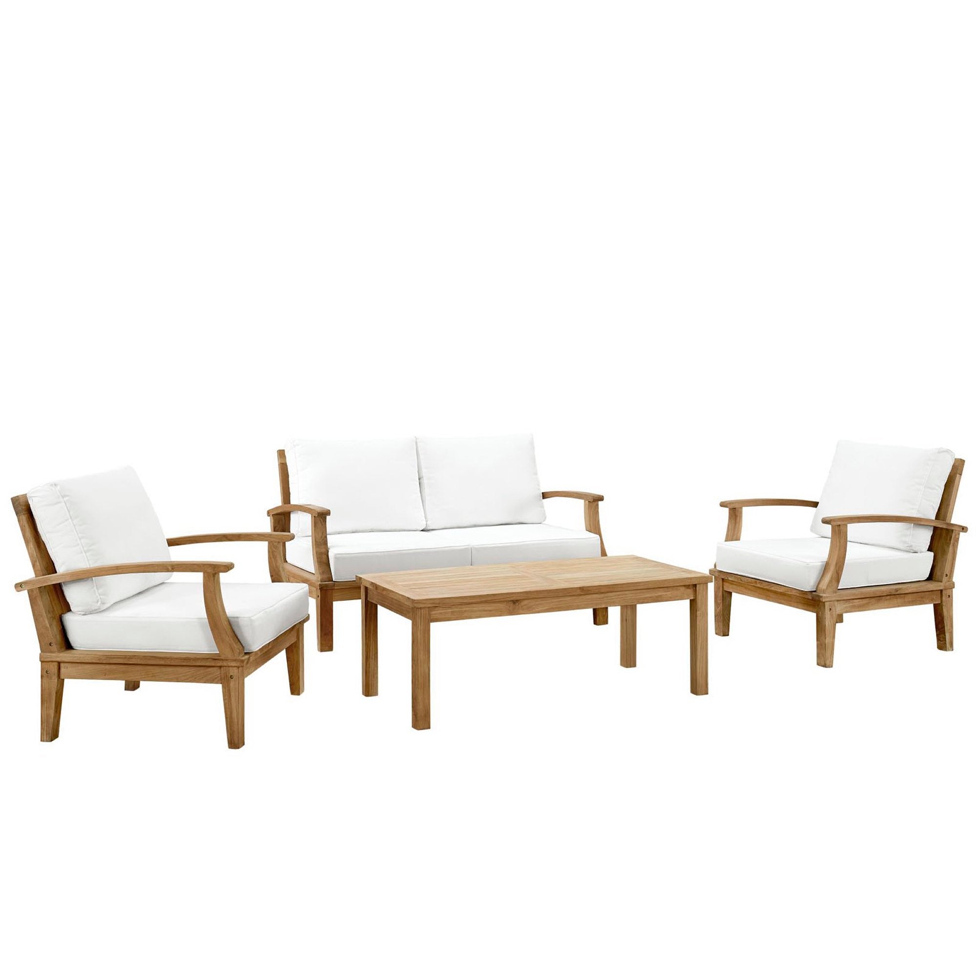 Marina 4 Piece Outdoor Patio Teak Set, Natural White