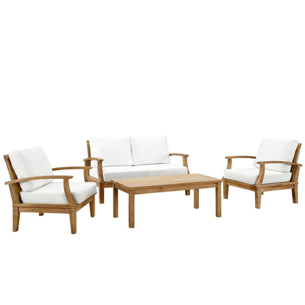 Marina 4 Piece Outdoor Patio Teak Set, Natural White