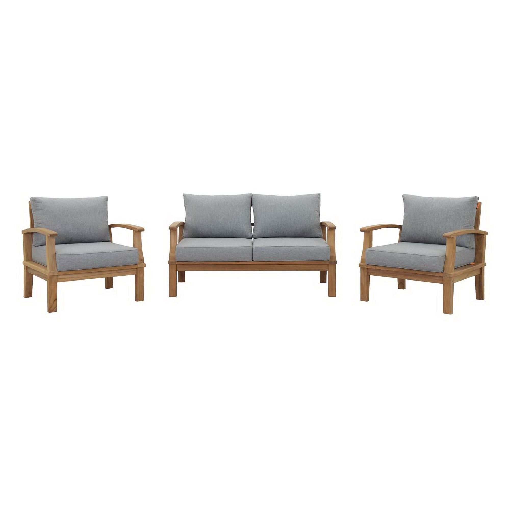 Marina 3 Piece Outdoor Patio Teak Set, Natural Gray
