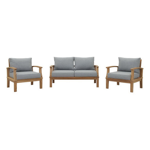 Marina 3 Piece Outdoor Patio Teak Set, Natural Gray