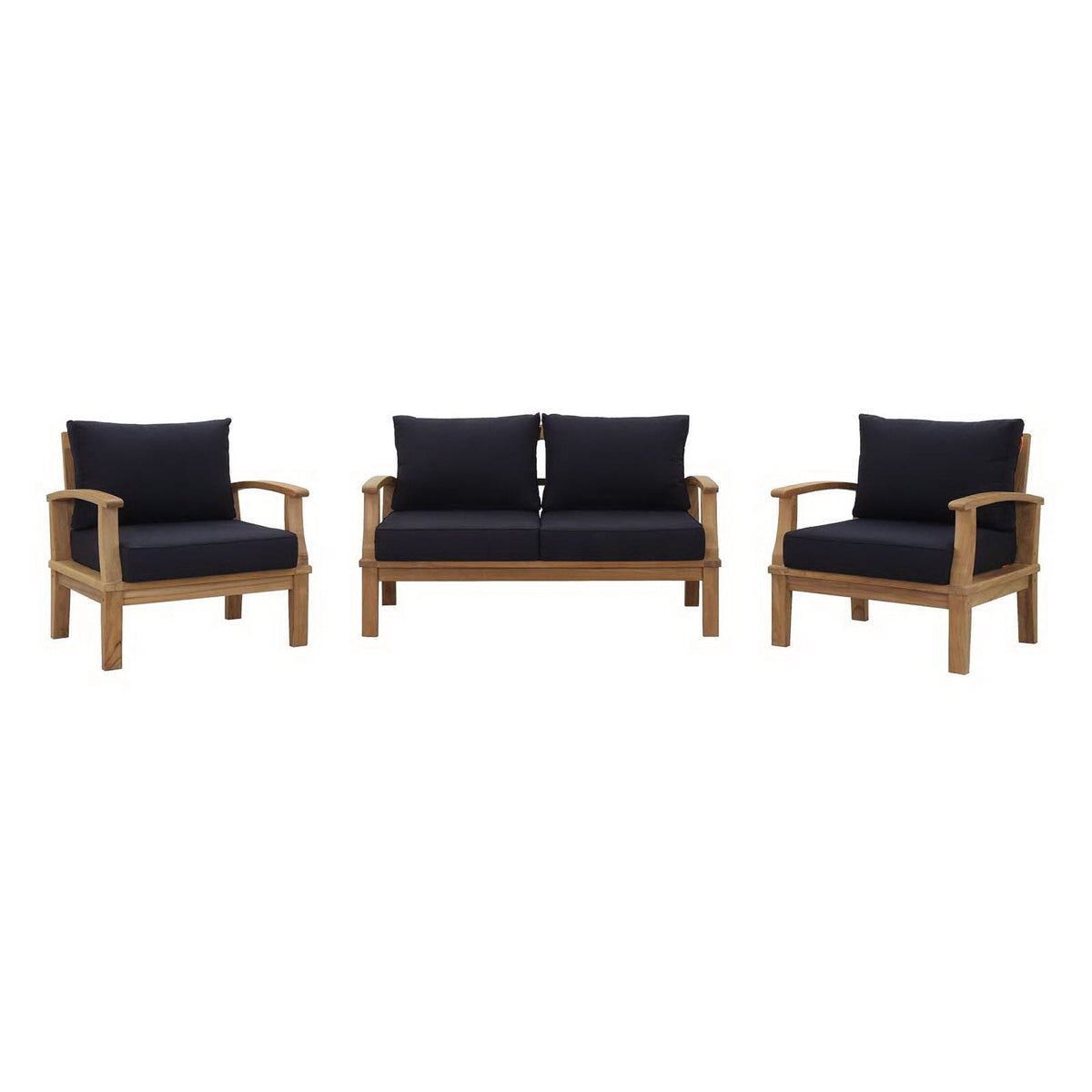 Marina 3 Piece Outdoor Patio Teak Set, Natural Navy