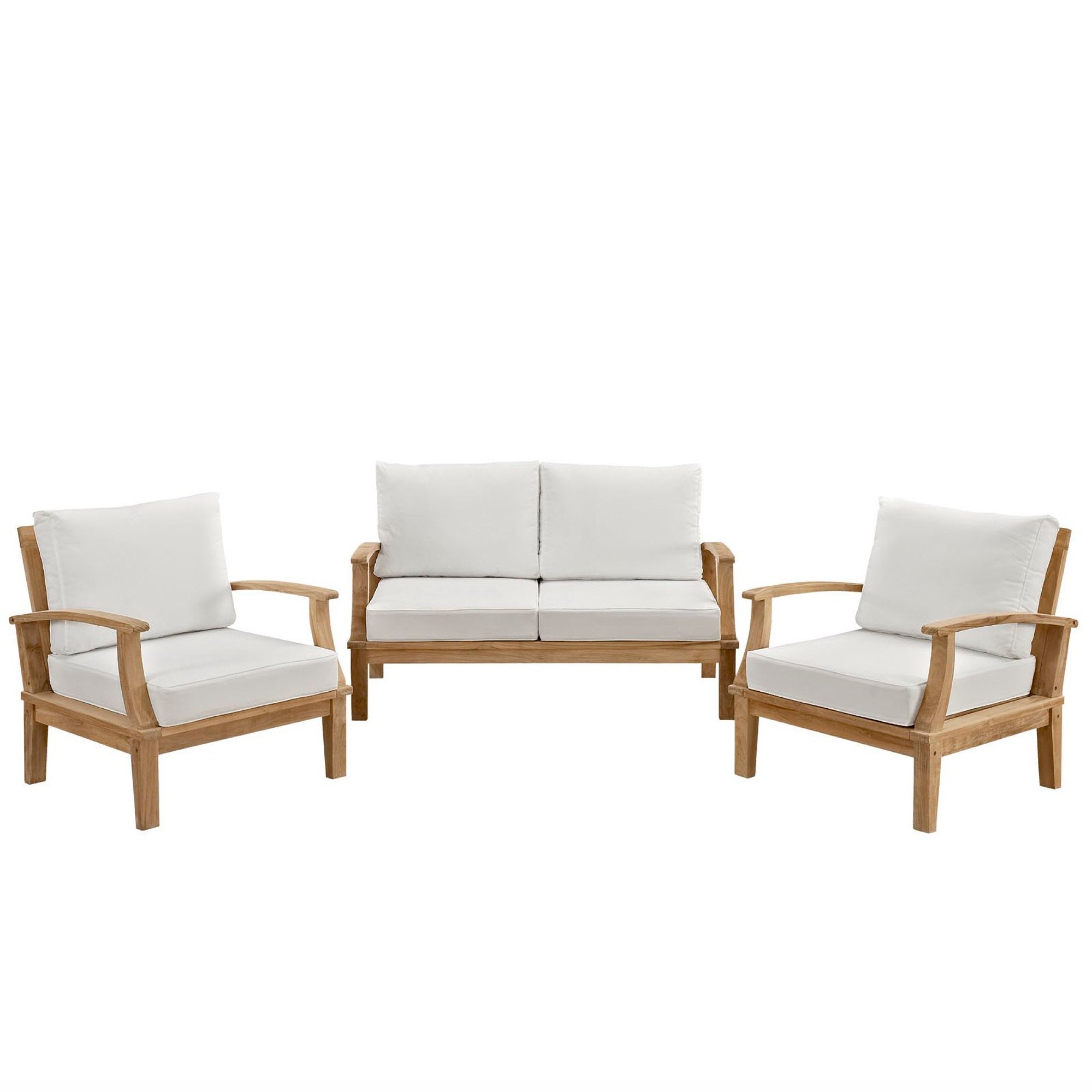 Marina 3 Piece Outdoor Patio Teak Set, Natural White