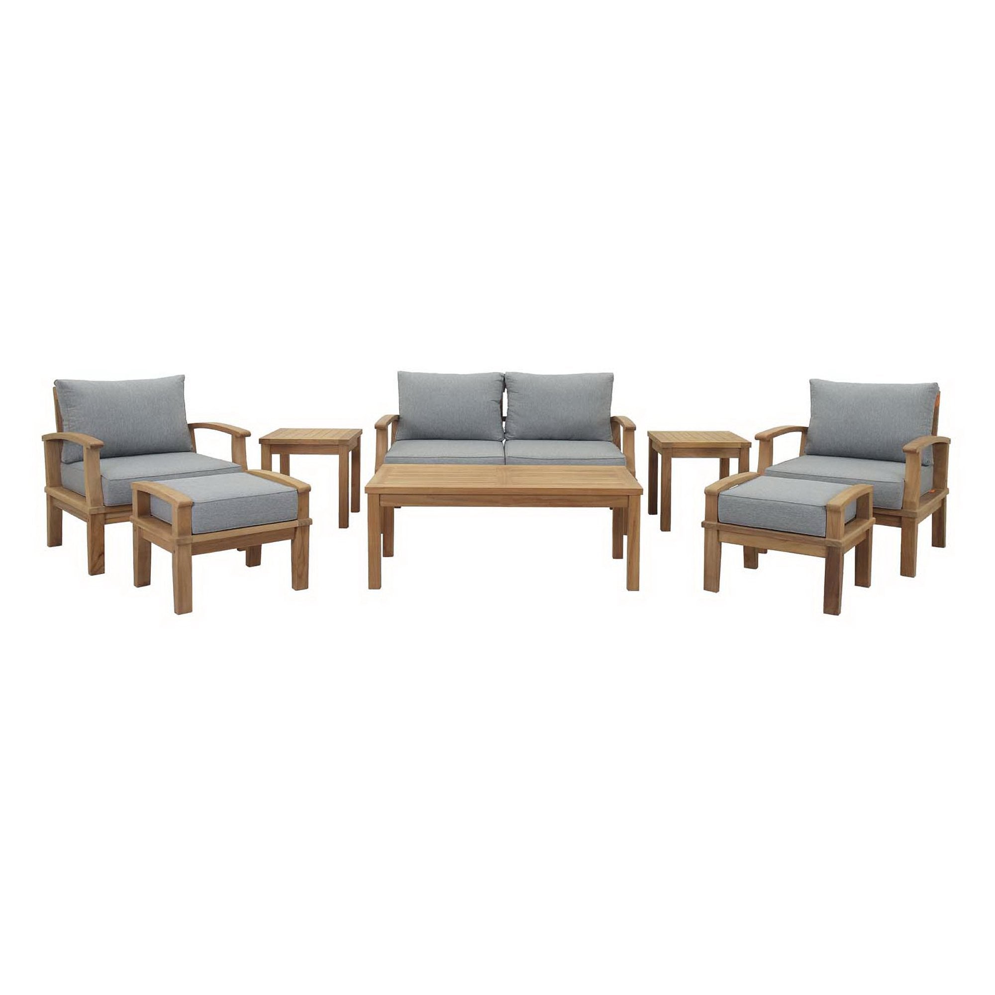 Marina 8 Piece Outdoor Patio Teak Set, Natural Gray