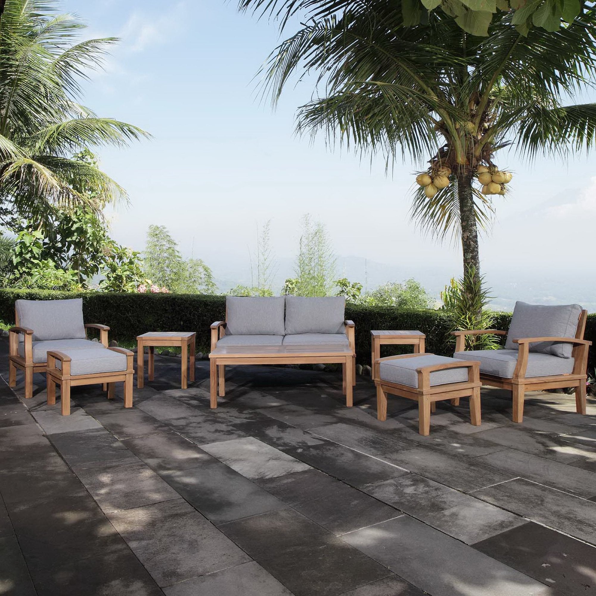 Marina 8 Piece Outdoor Patio Teak Set, Natural Gray