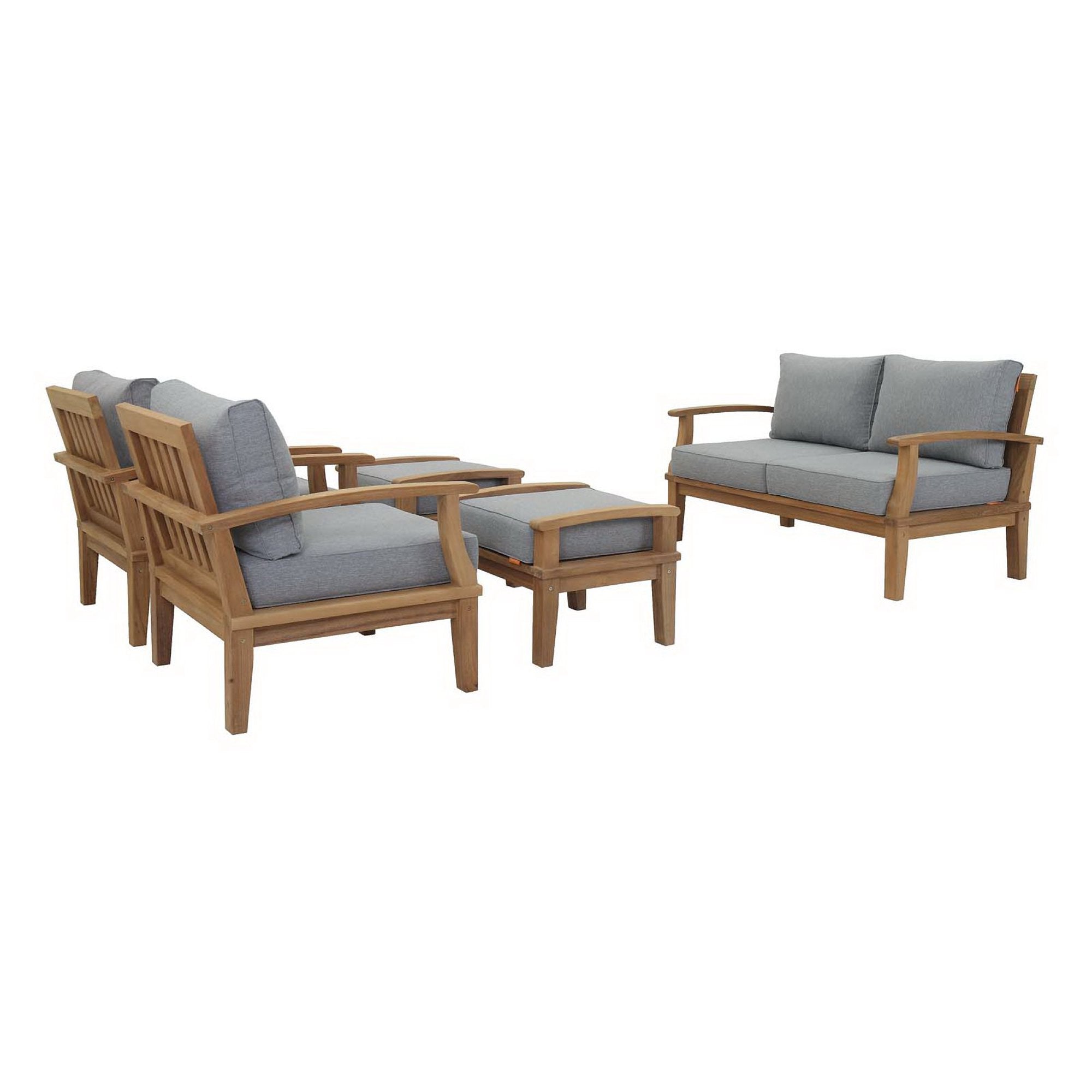 Marina 5 Piece Outdoor Patio Teak Set, Natural Gray