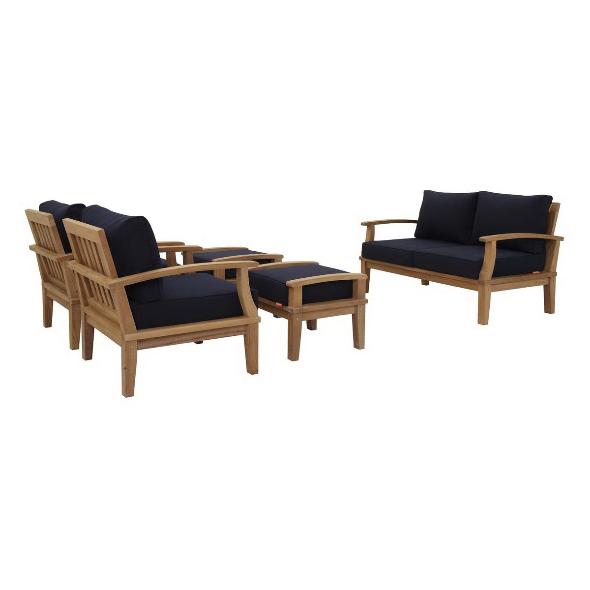 Marina 5 Piece Outdoor Patio Teak Set, Natural Navy - Model EEI-1472