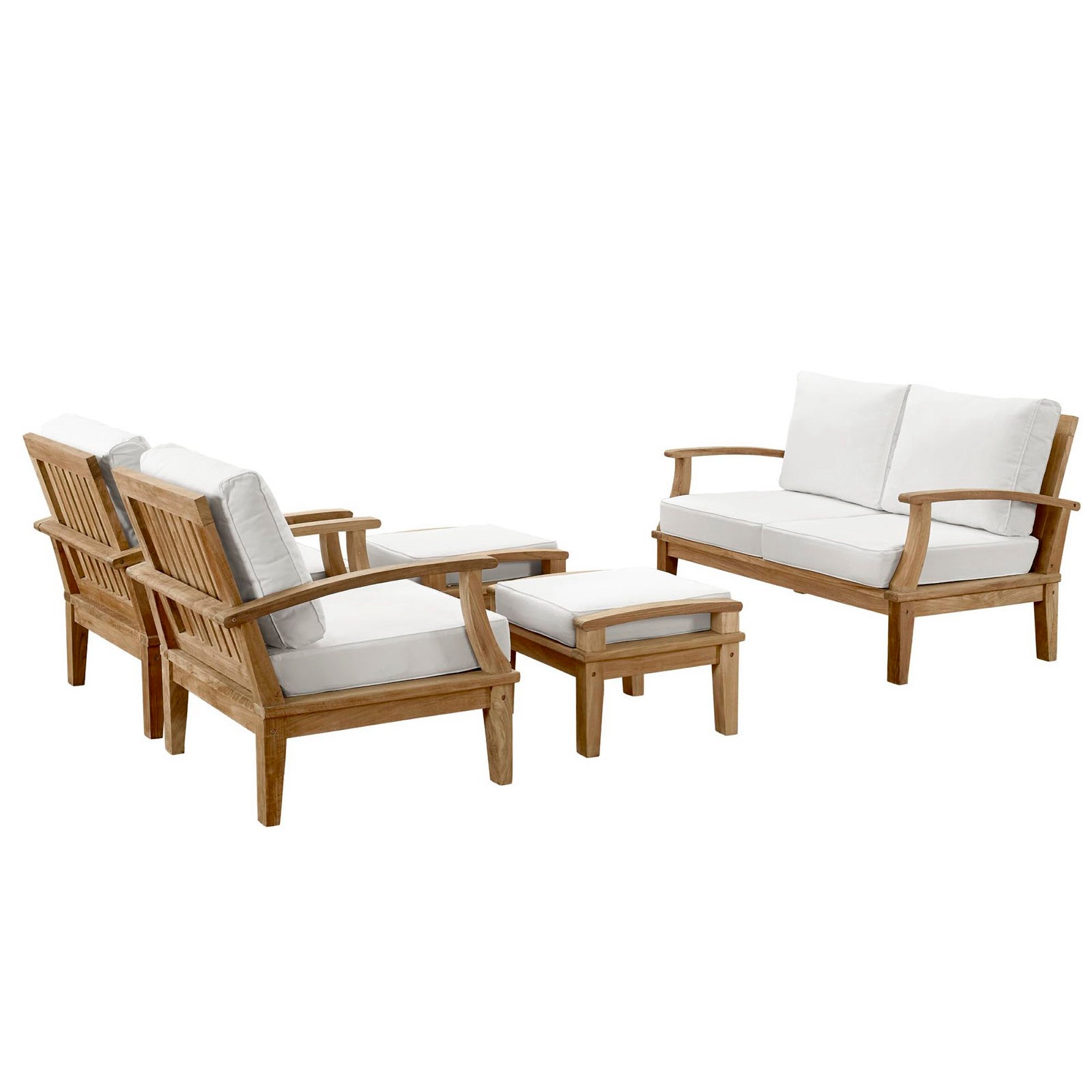 Marina 5 Piece Outdoor Patio Teak Set, Natural White