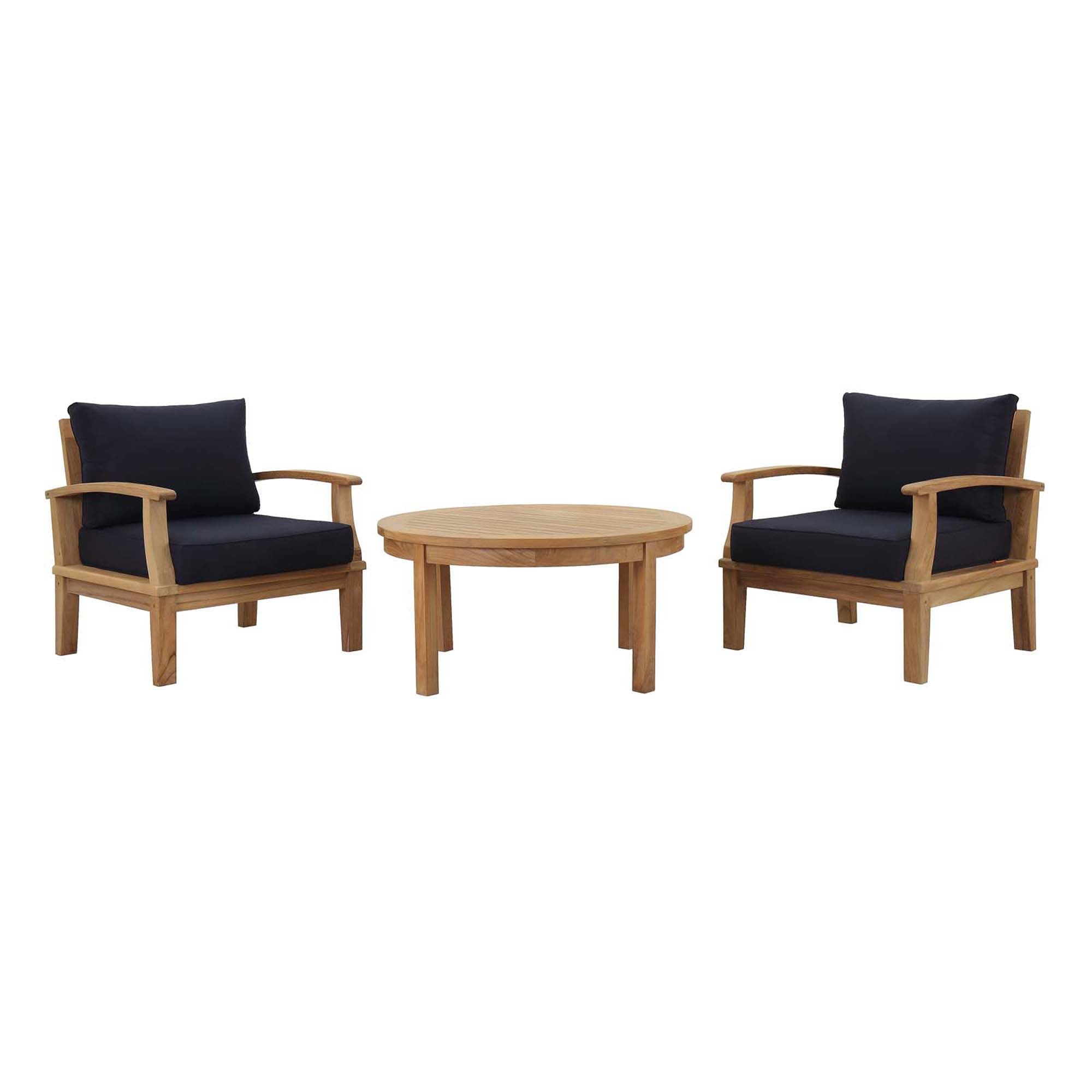 Marina 3 Piece Outdoor Patio Teak Set, Natural Navy