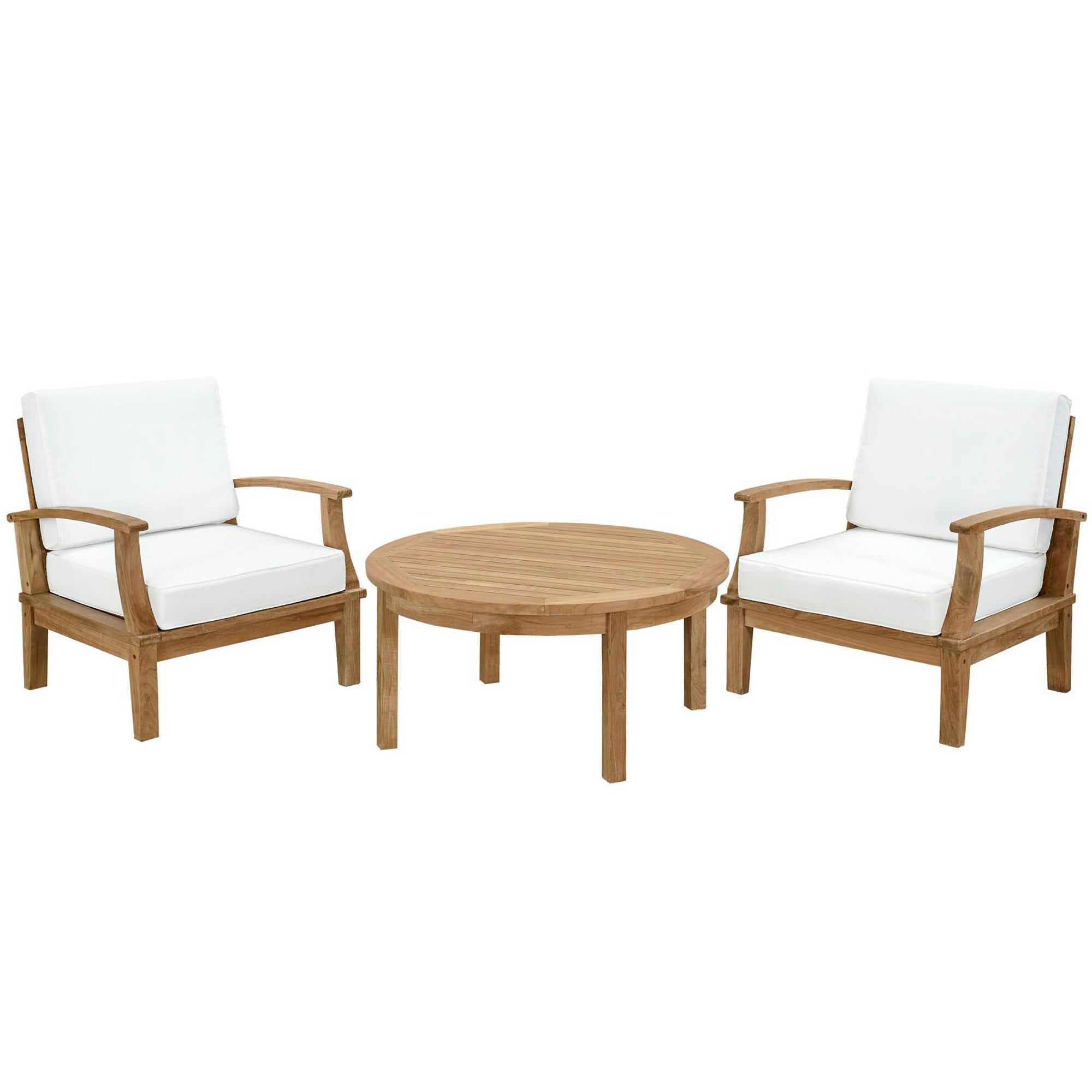 Marina 3 Piece Outdoor Patio Teak Set, Natural White