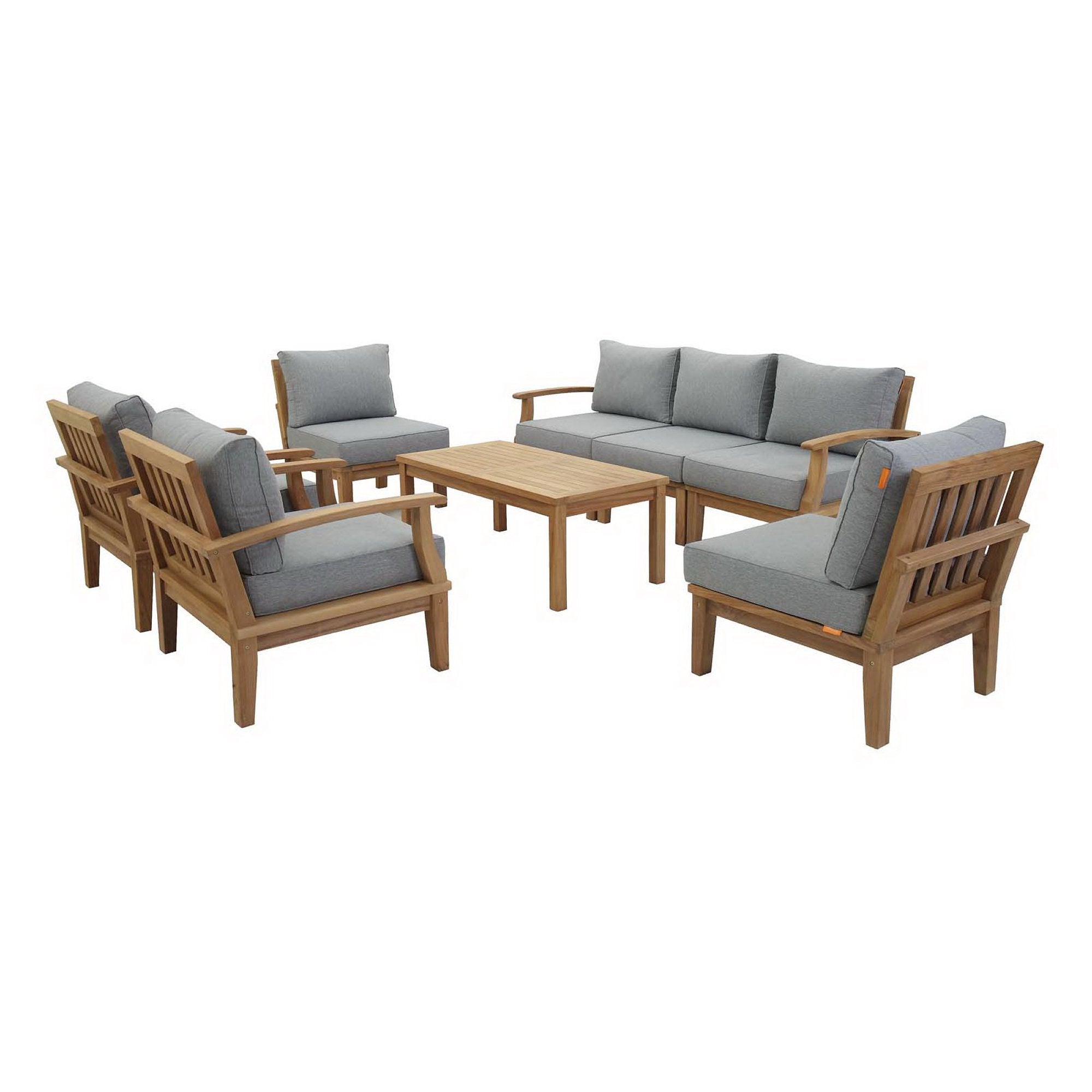 Marina 8 Piece Outdoor Patio Teak Set, Natural Gray