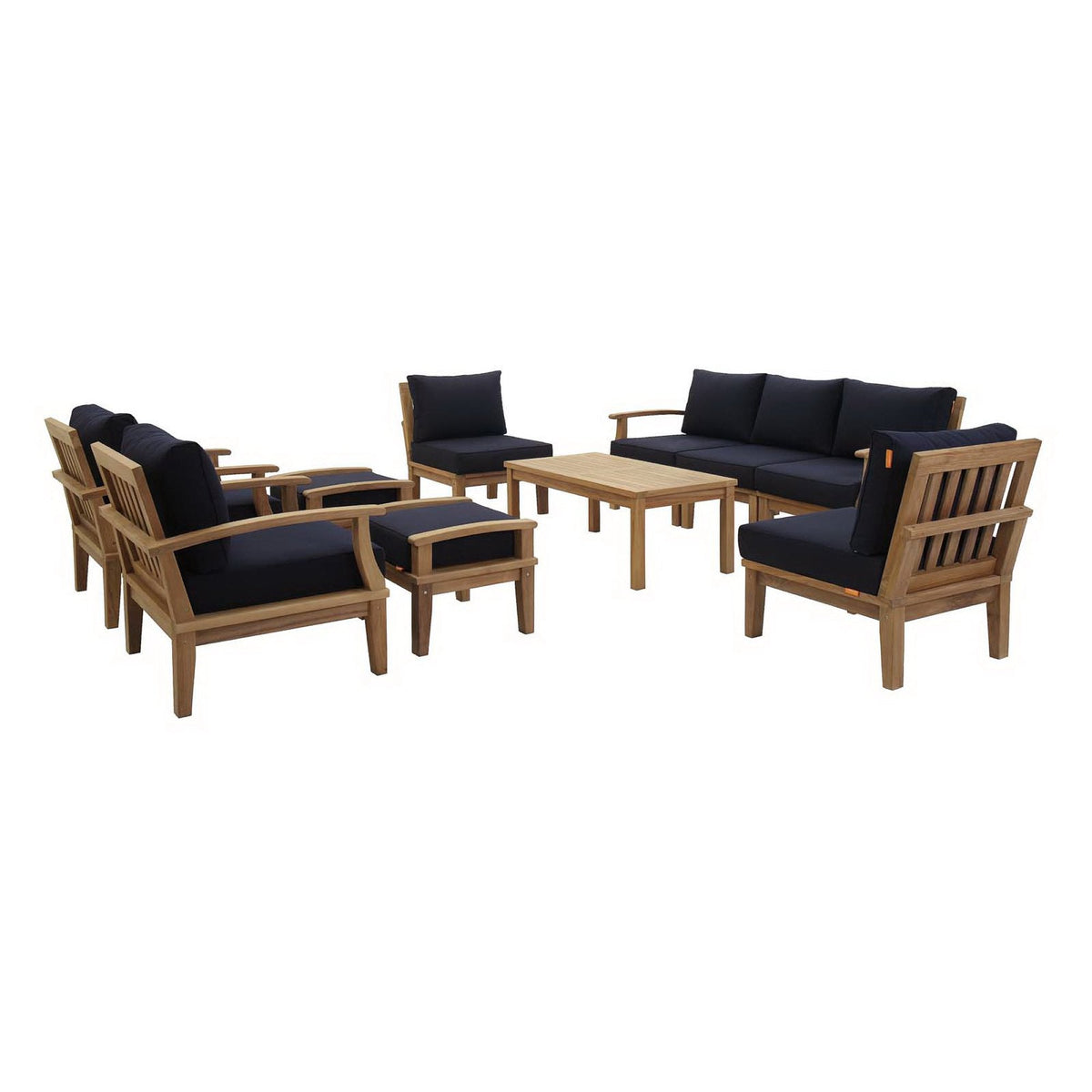 Marina 10 Piece Outdoor Patio Teak Set, Natural Navy